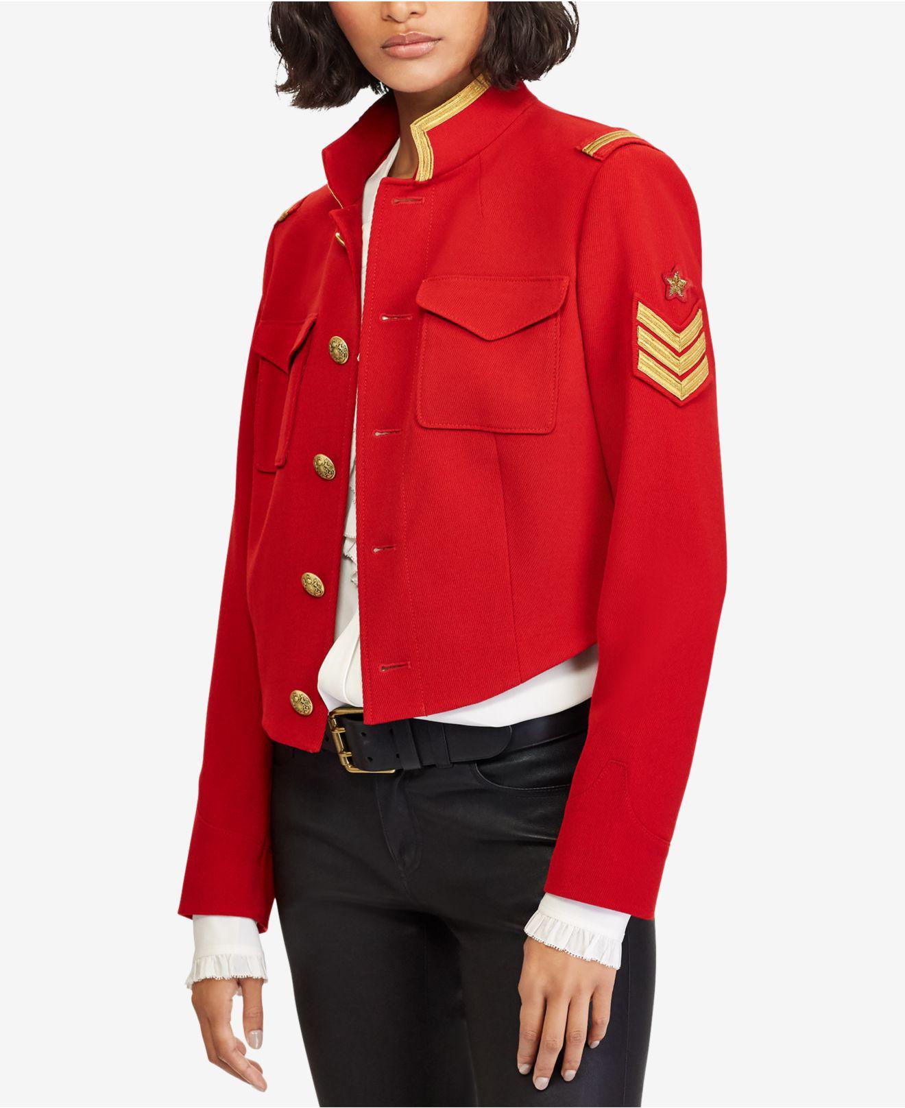 Polo Ralph Lauren Wool Twill Cropped Military Jacket in Red | Lyst
