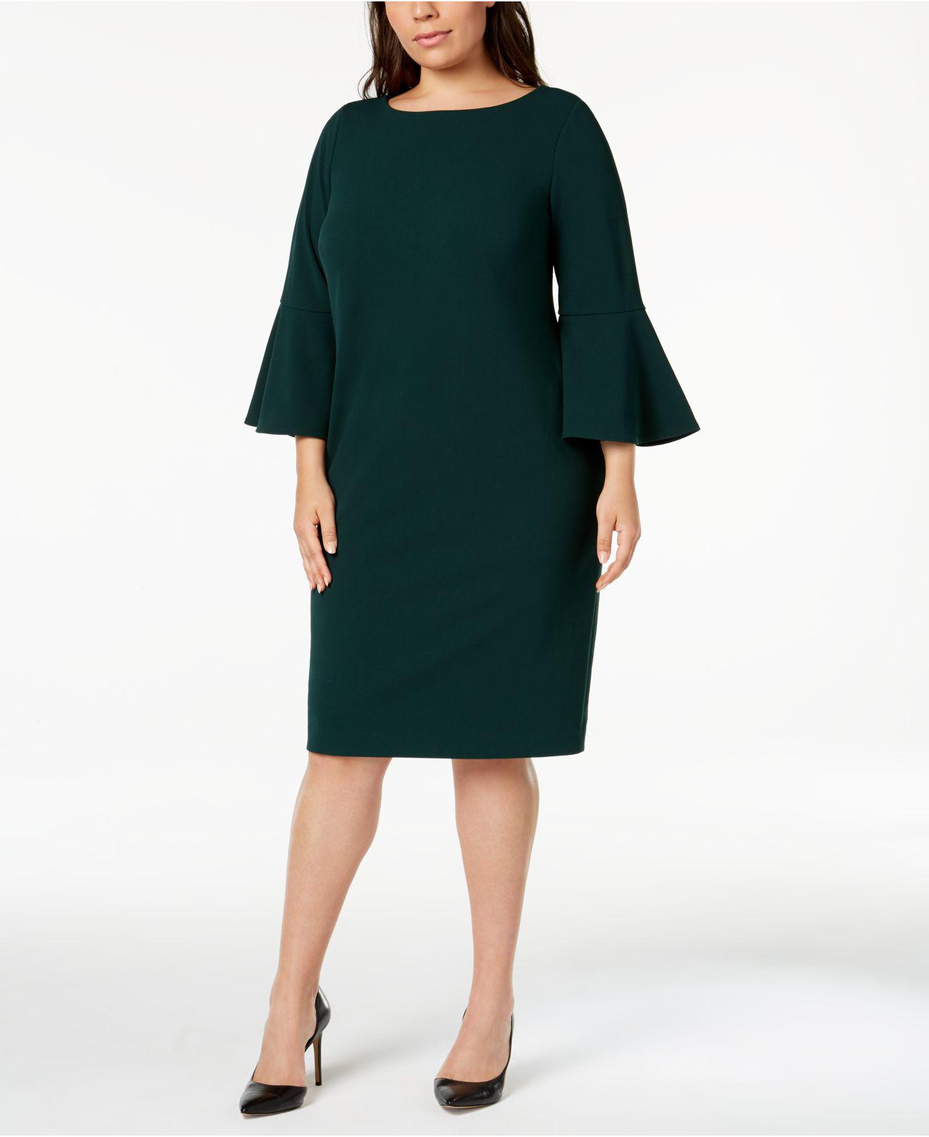 Calvin Klein Plus Size Bell-sleeve Sheath Dress in Green | Lyst