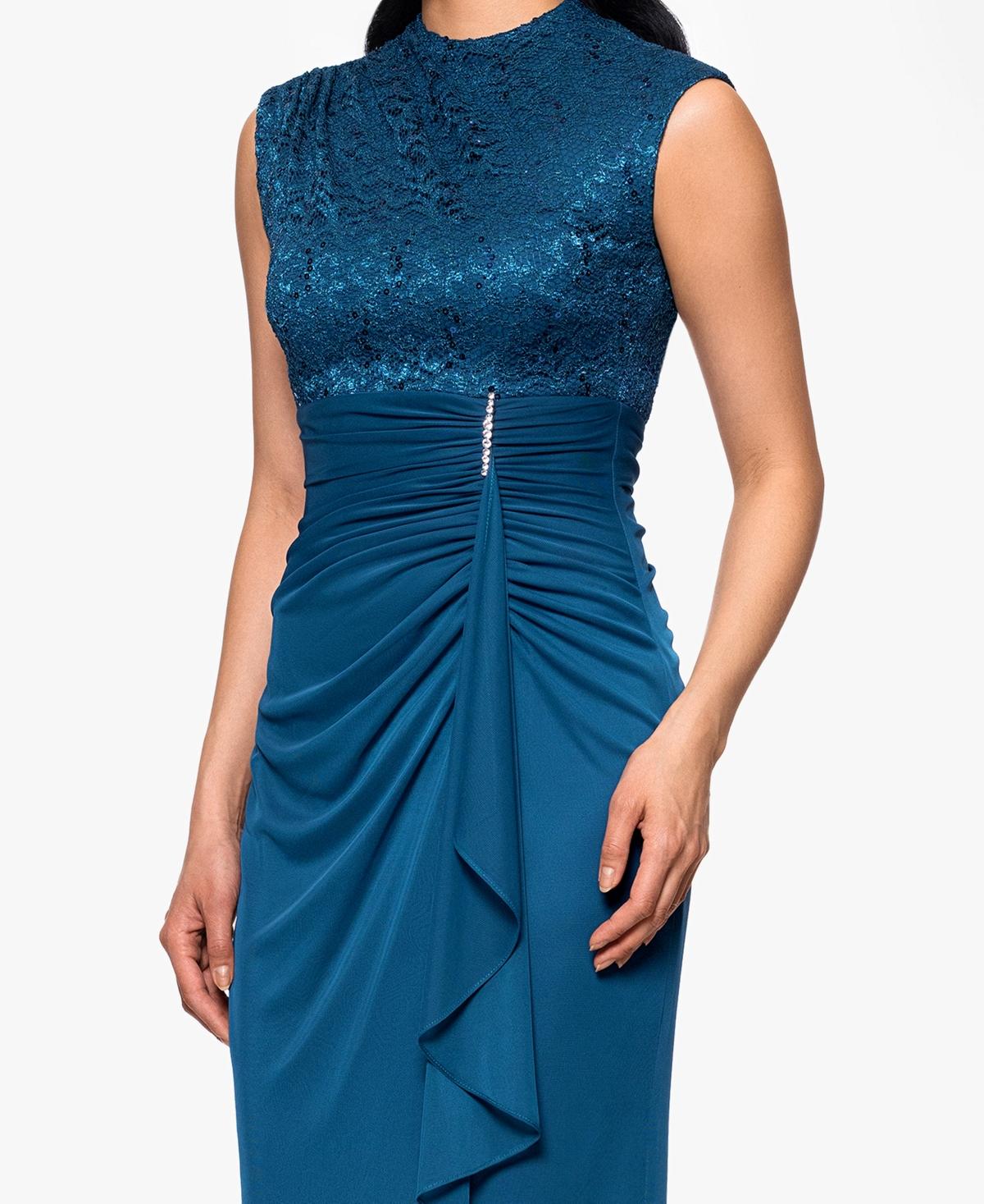 B & A by Betsy and Adam Lace Ruched Dress in Blue | Lyst
