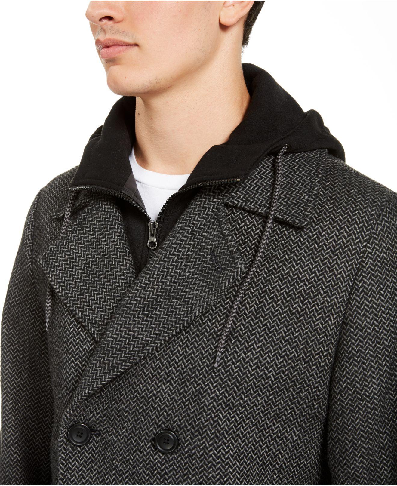 grey peacoat with hood