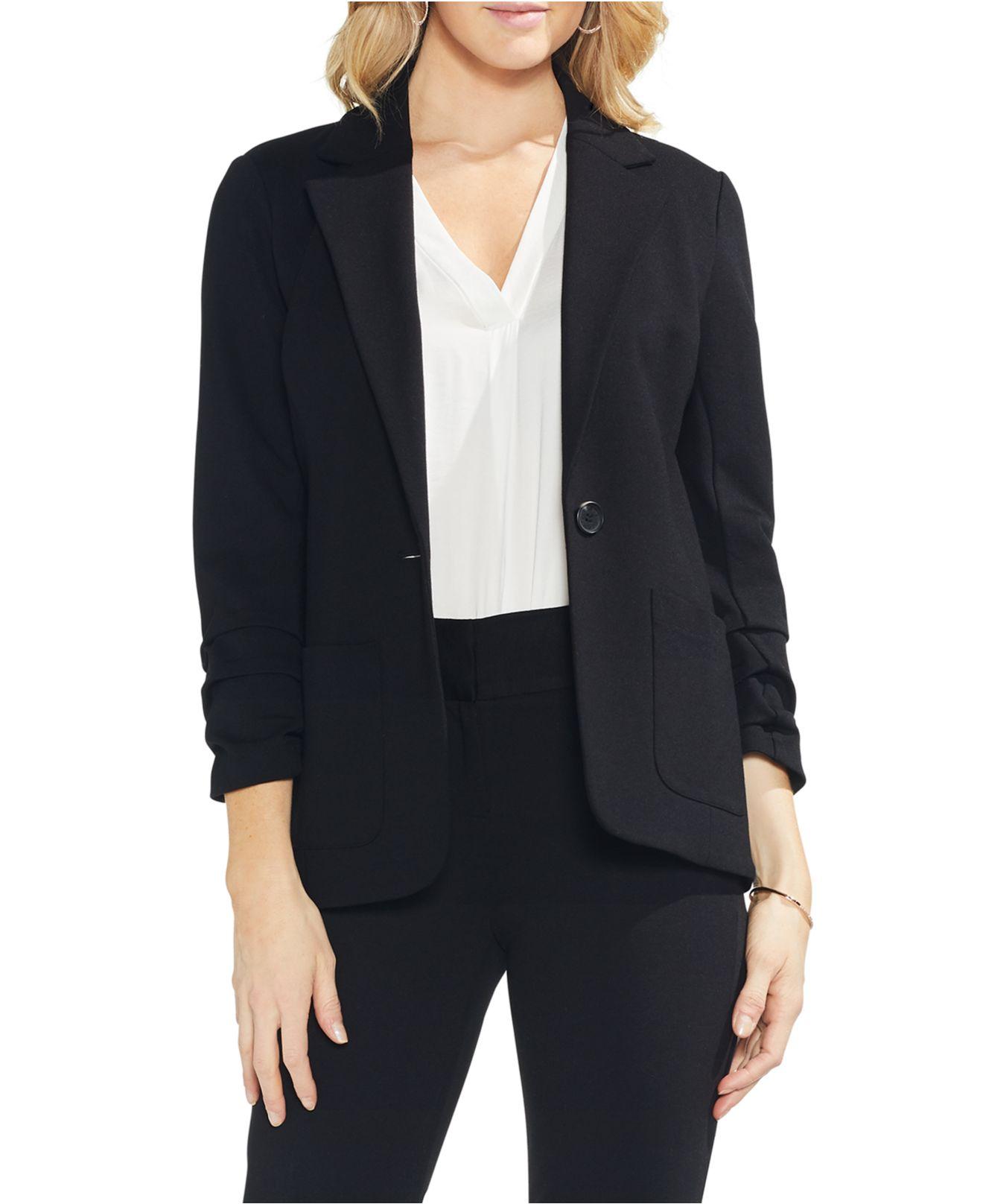 Vince Camuto Synthetic Petite Ruched-sleeve Ponté-knit Blazer in Black ...