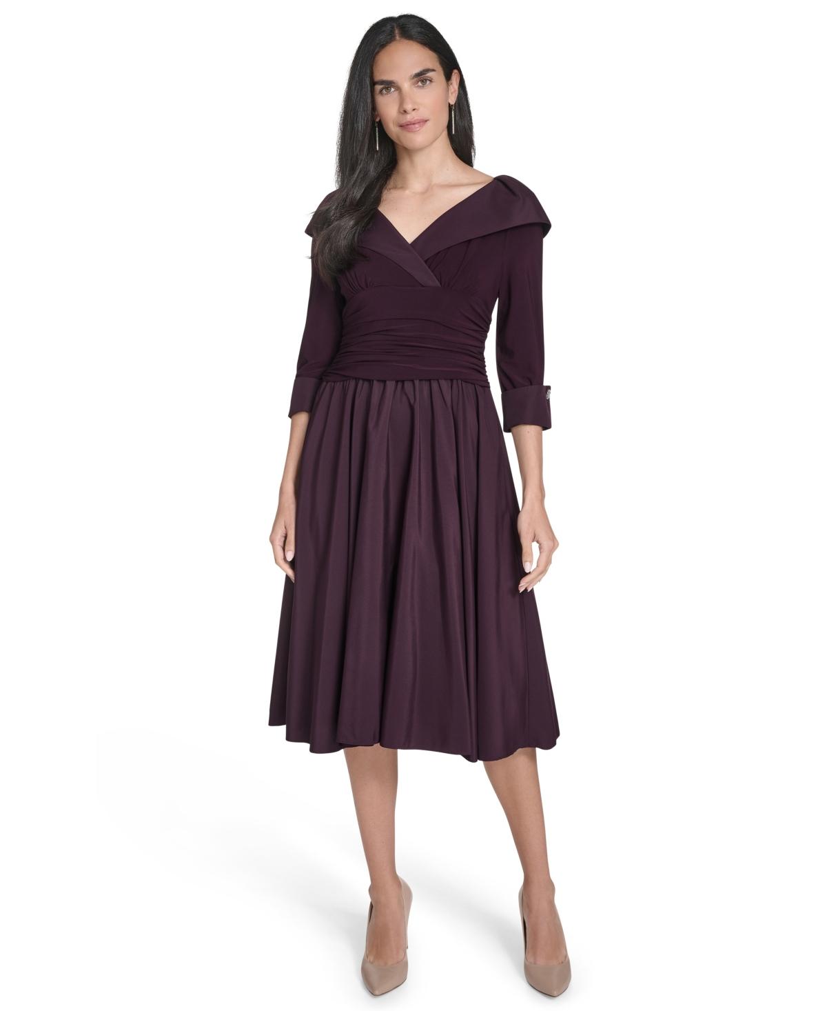 jessica howard purple dress Jessica Howard Women's Three-Quarter Bow Shoulder Gown
