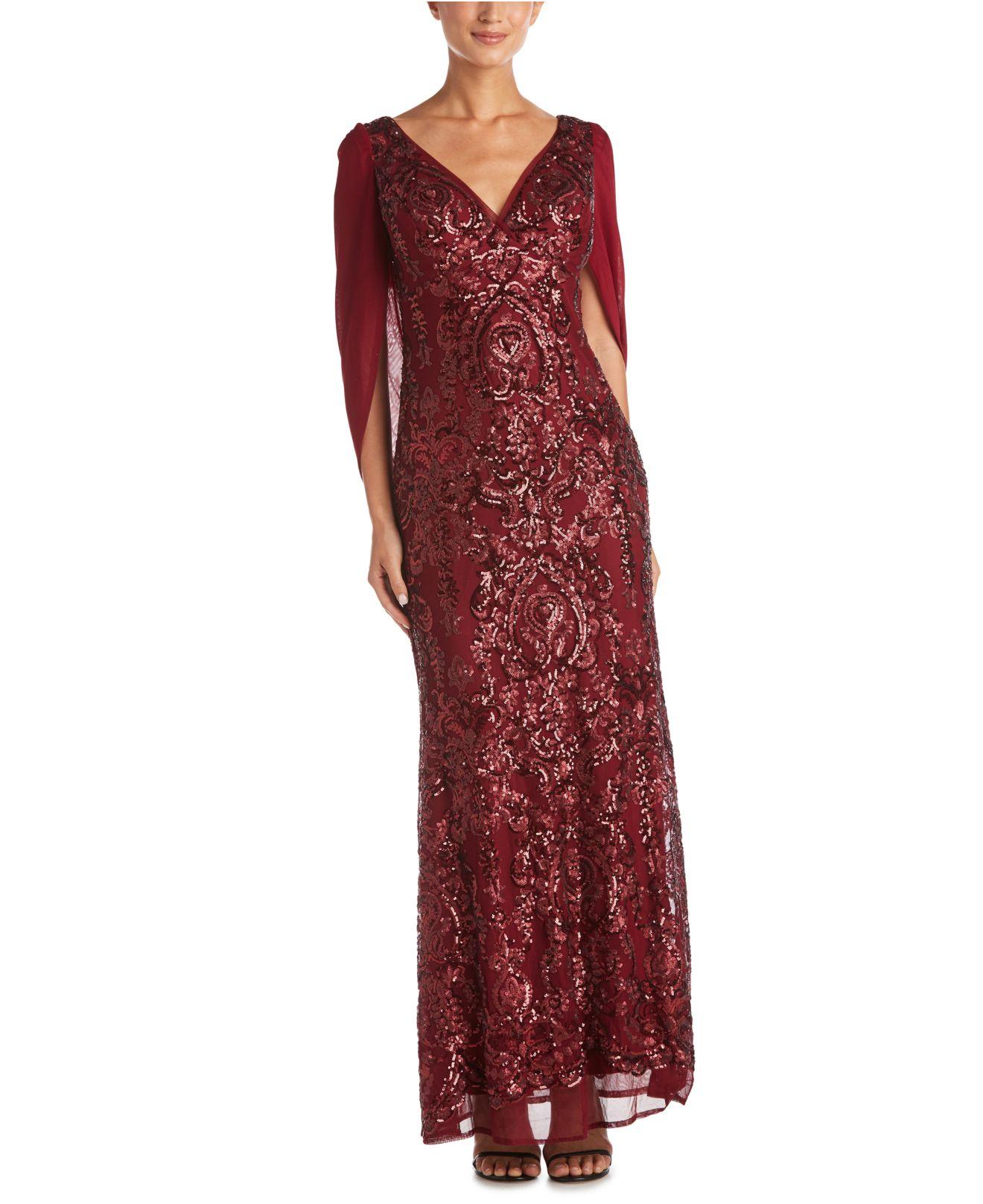 R & M Richards Sequin Drape-back Cape Gown in Red | Lyst
