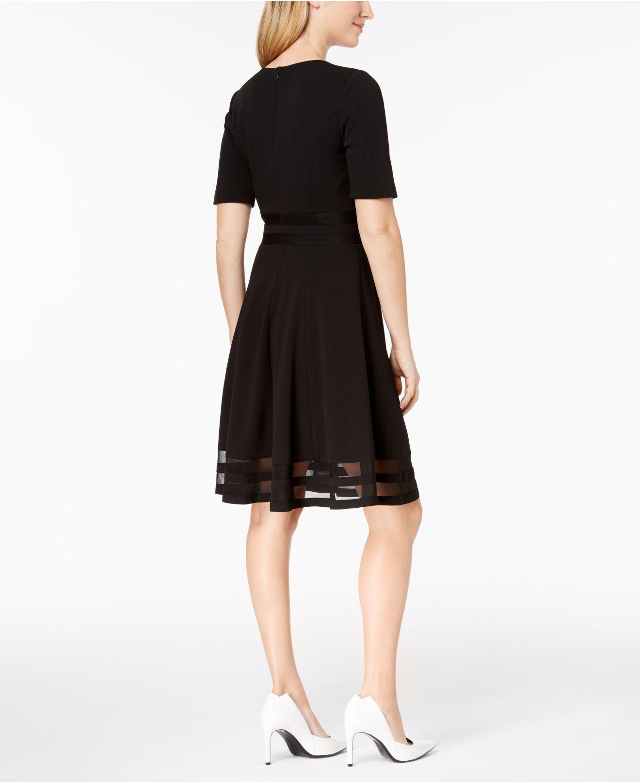 Calvin Klein Synthetic Elbowsleeve Illusiondetail Dress in Black Lyst