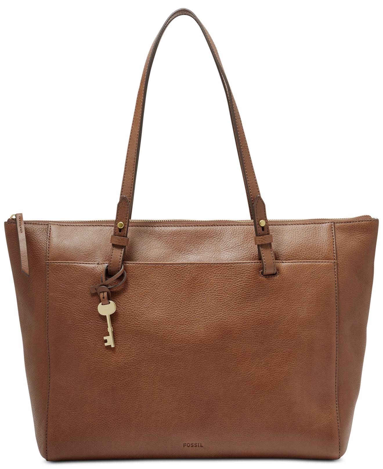 Fossil Rachel Leather Tote With Zipper in Brown/Gold (Brown) Lyst