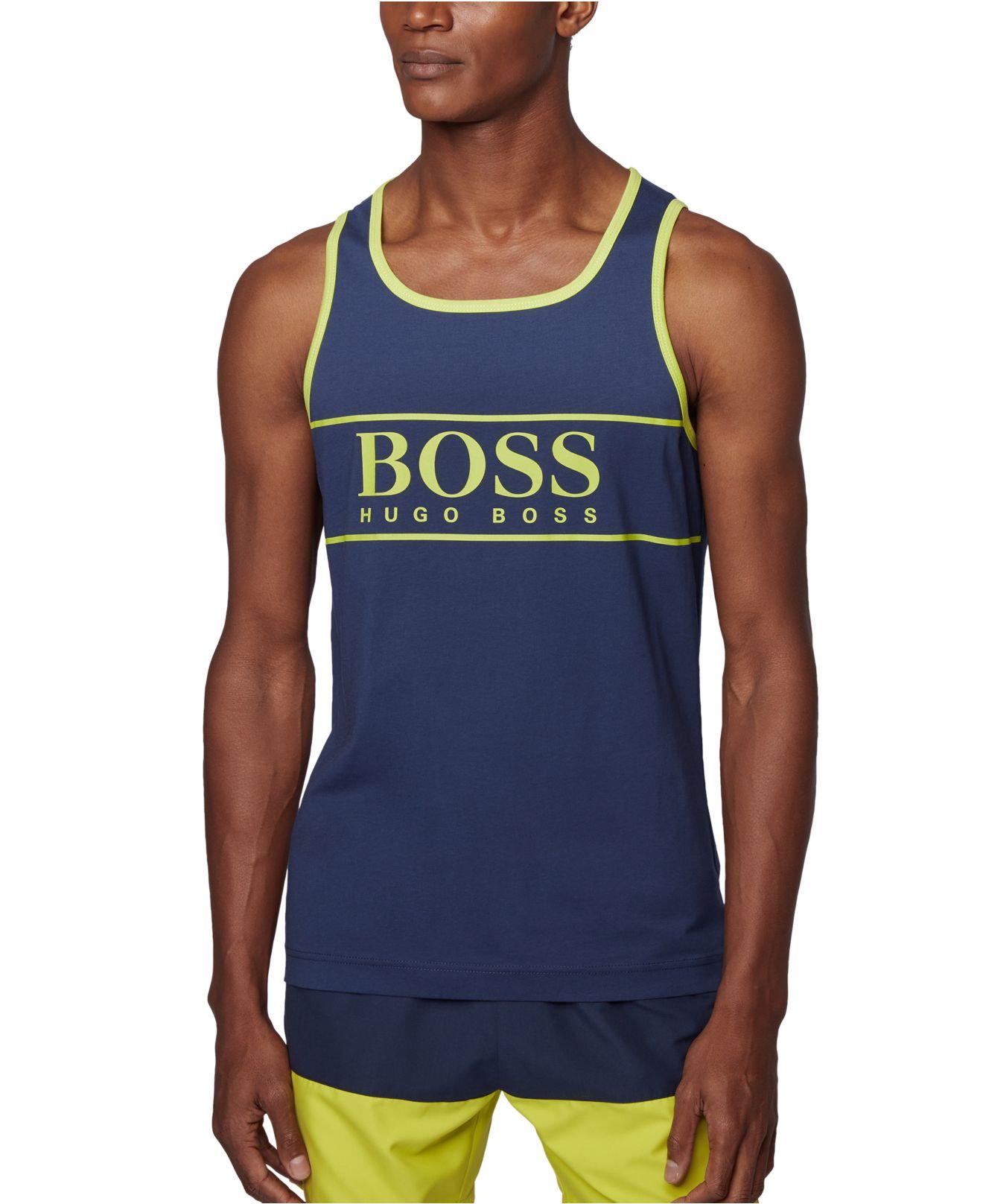BOSS by Hugo Boss Cotton Logo Beach Tank Top in Navy (Blue) for Men Lyst