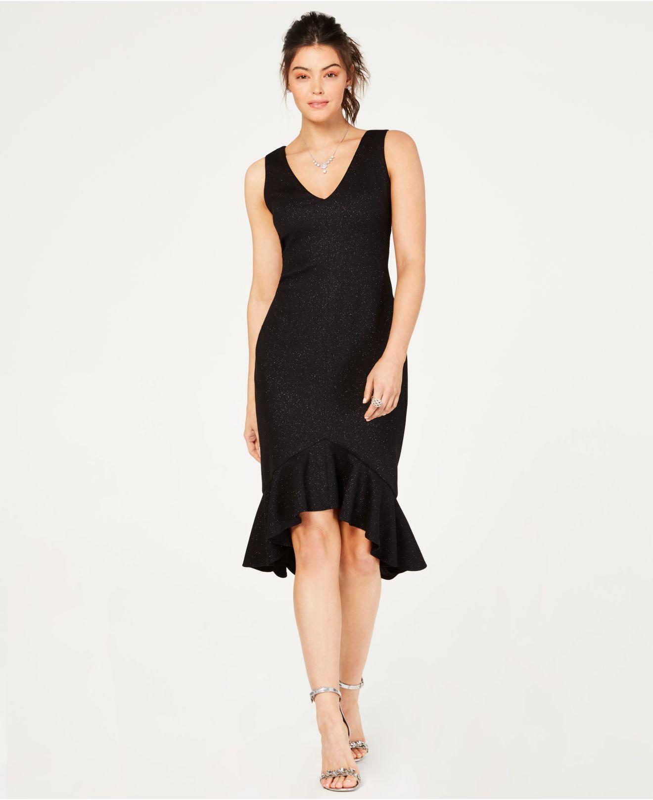 Vince Camuto Synthetic Flounce-hem Midi Dress in Black - Lyst