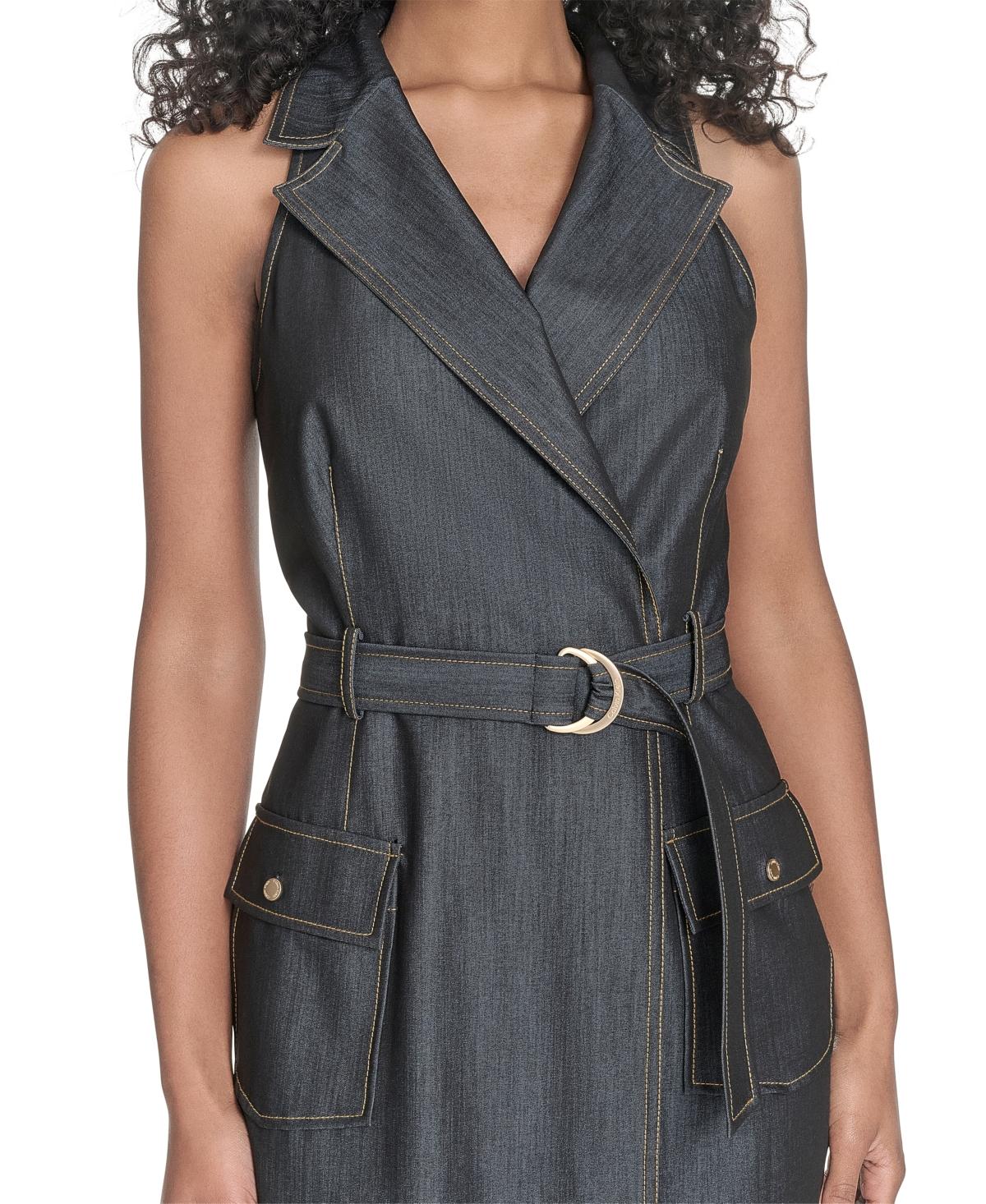 faux wrap denim dress boohoo Women's Wrap Front Denim Dress in Washed Black
