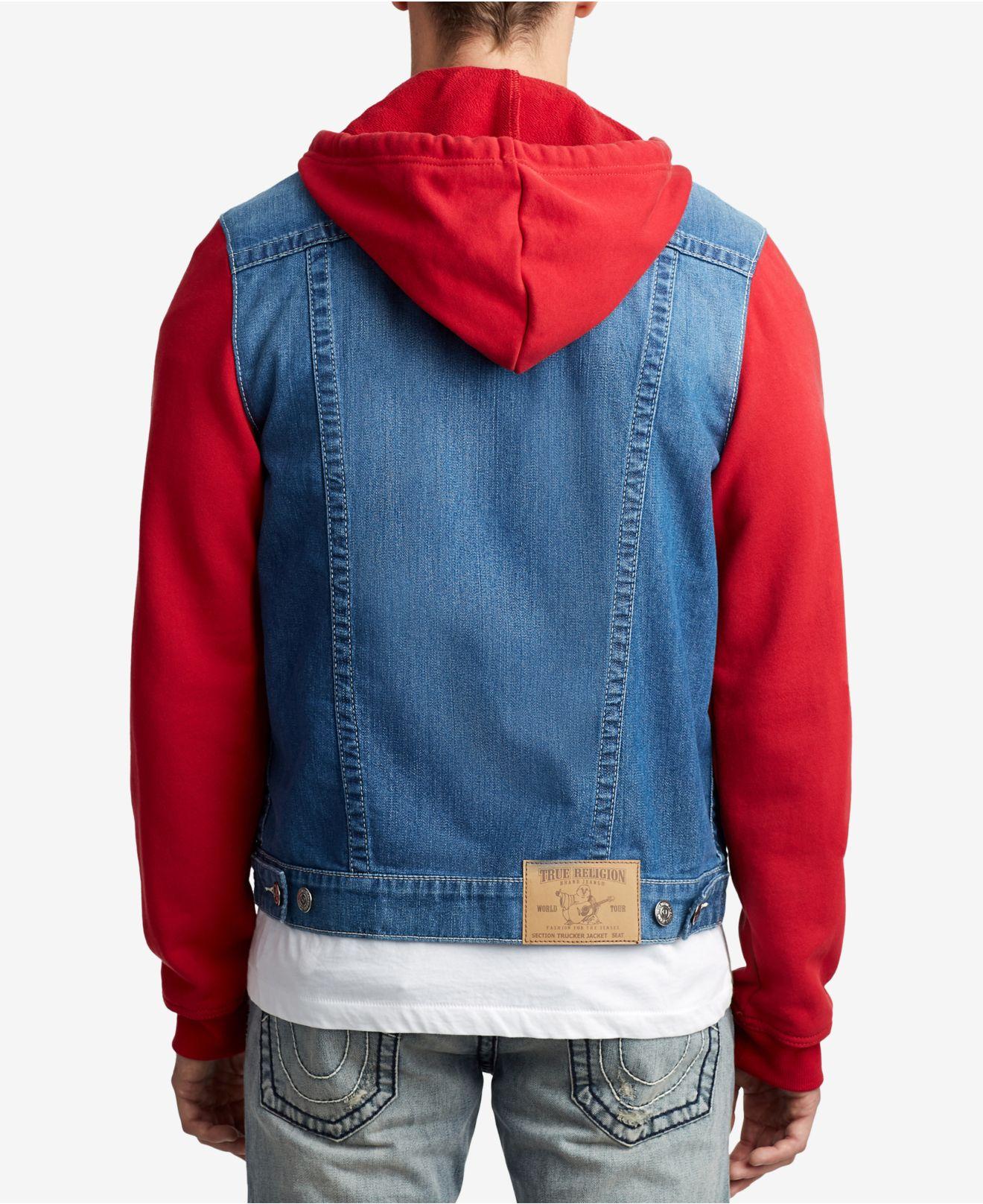 True Religion Cotton Fleece Denim Jacket in Red Blue (Blue) for Men Lyst