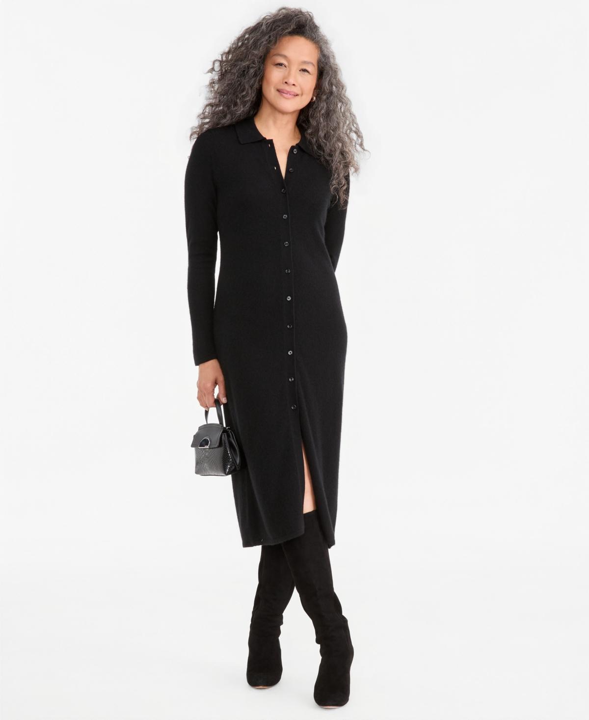 Charter Club 100% Cashmere Collared Button-front Duster Sweater in Black