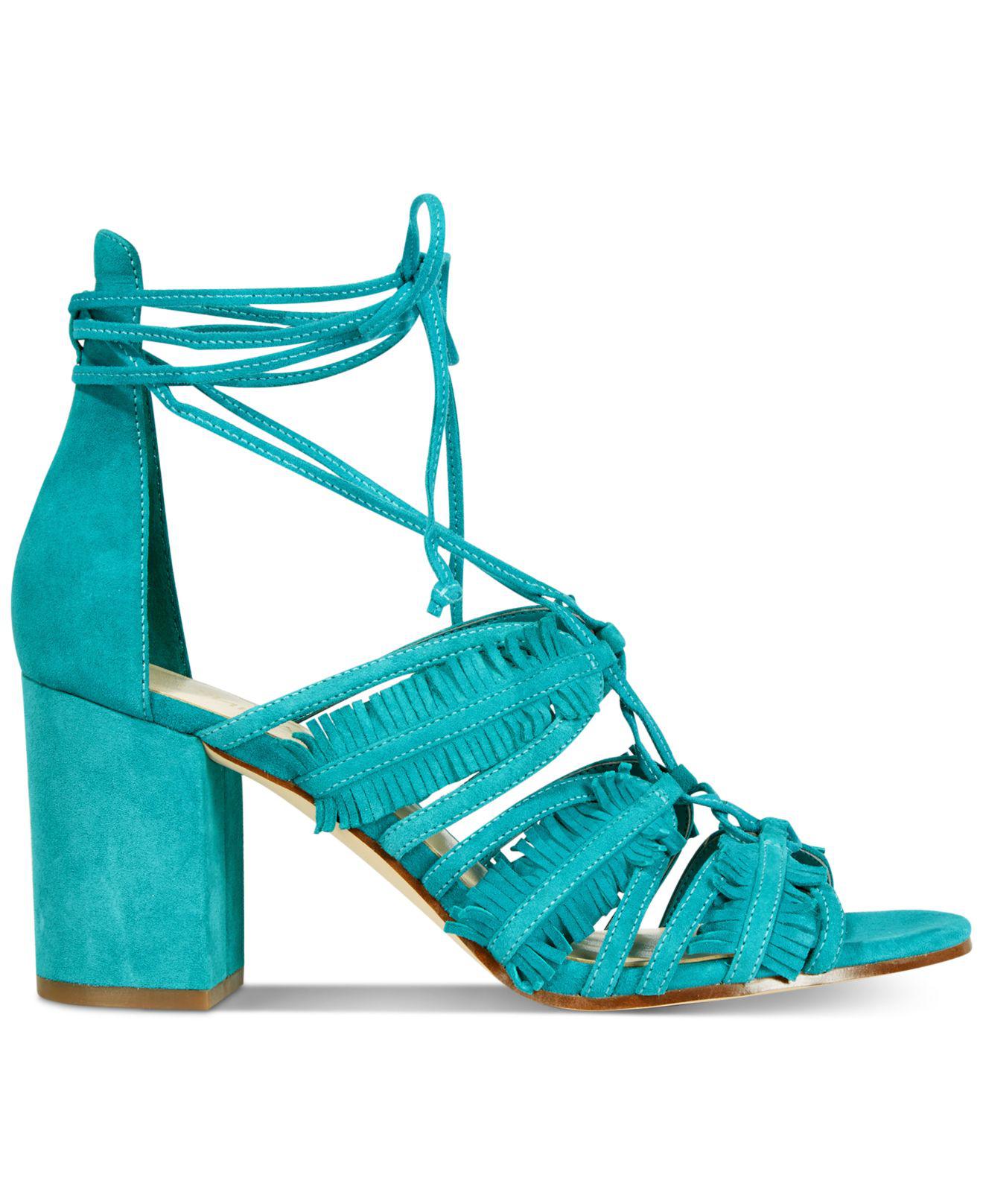 Nine West Suede Genie Lace-up Block-heel Sandals in Dark Turquoise Suede  (Blue) - Lyst