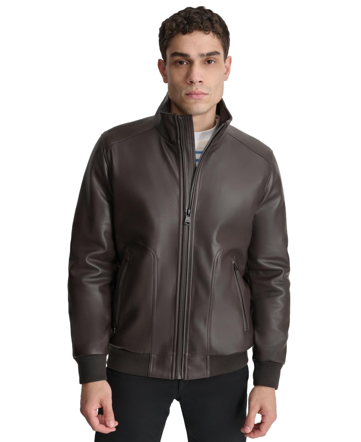 DKNY Smooth Faux-leather Bomber Jacket in Brown for Men | Lyst 