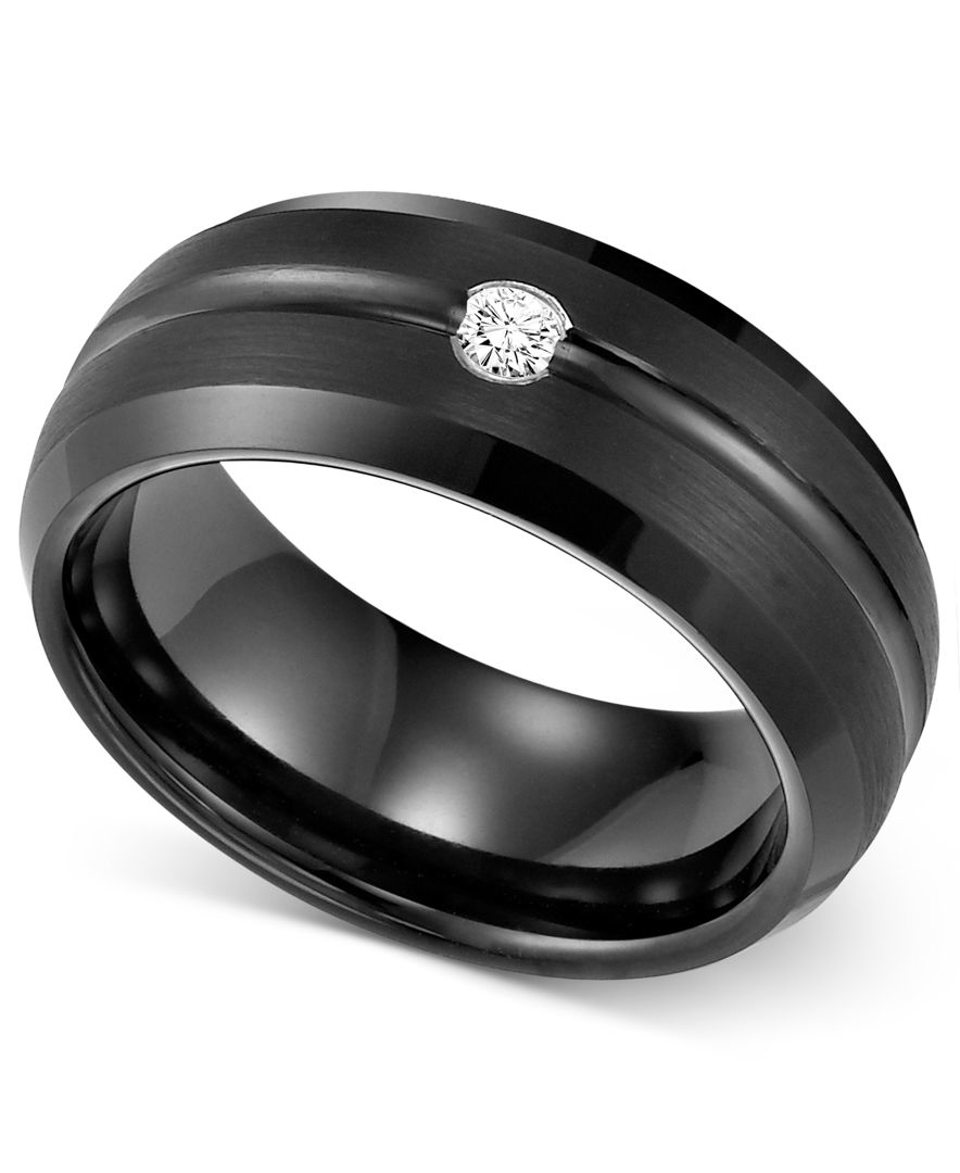 Macy&#39;s Triton Men&#39;s Black Tungsten Ring, Diamond Accent Wedding Band in Black for Men | Lyst