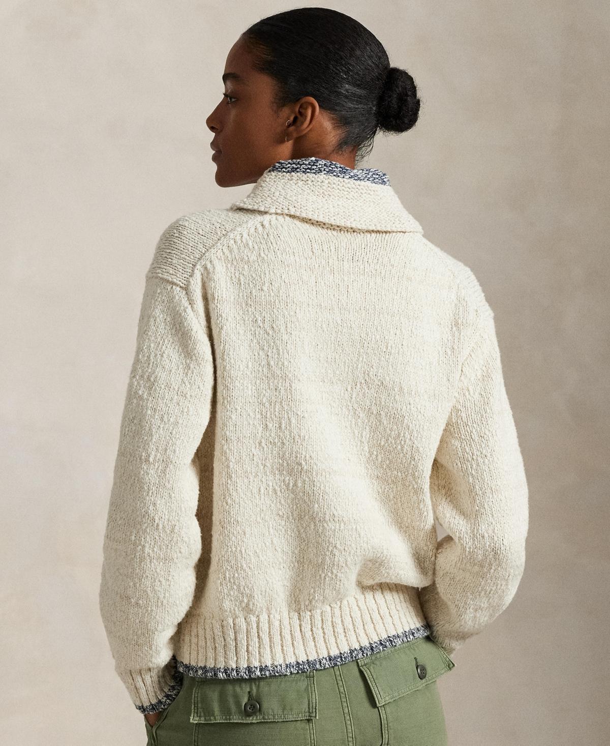 Polo Ralph Lauren Logo Shawl-collar Full-zip Cardigan in Natural