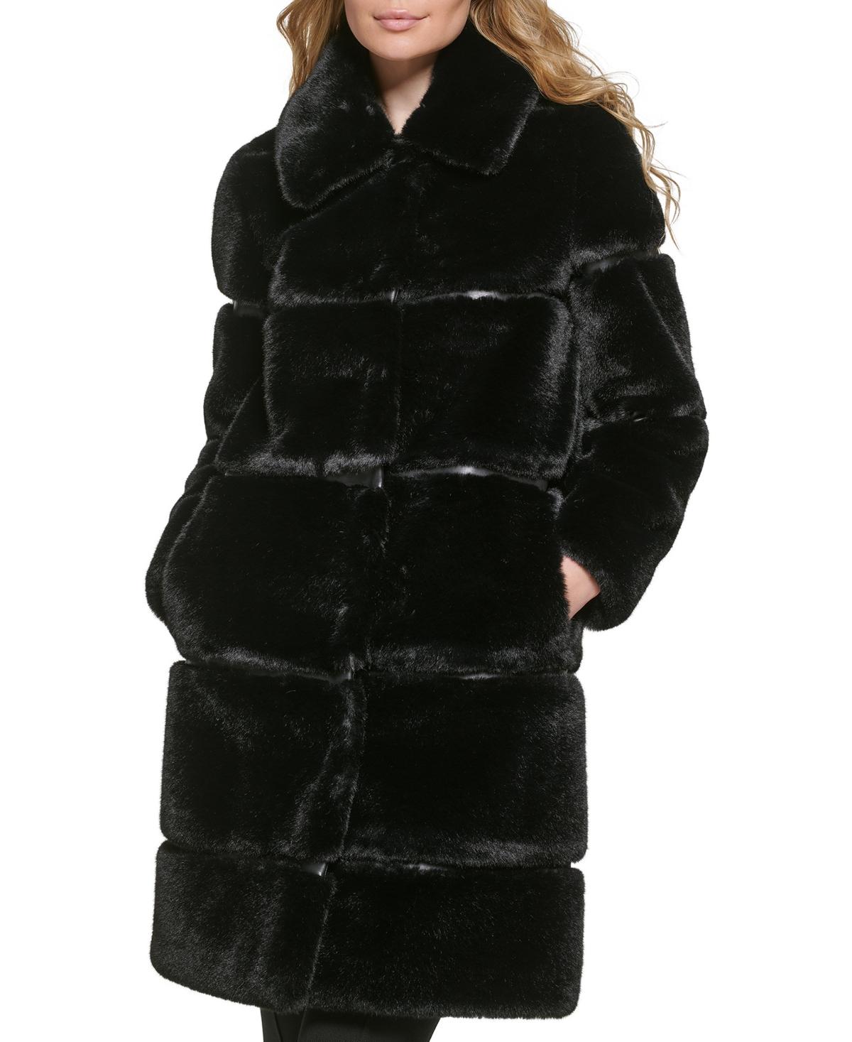 GUESS Women's Faux-Fur-Trim Faux-Leather Belted Jacket - Macy's