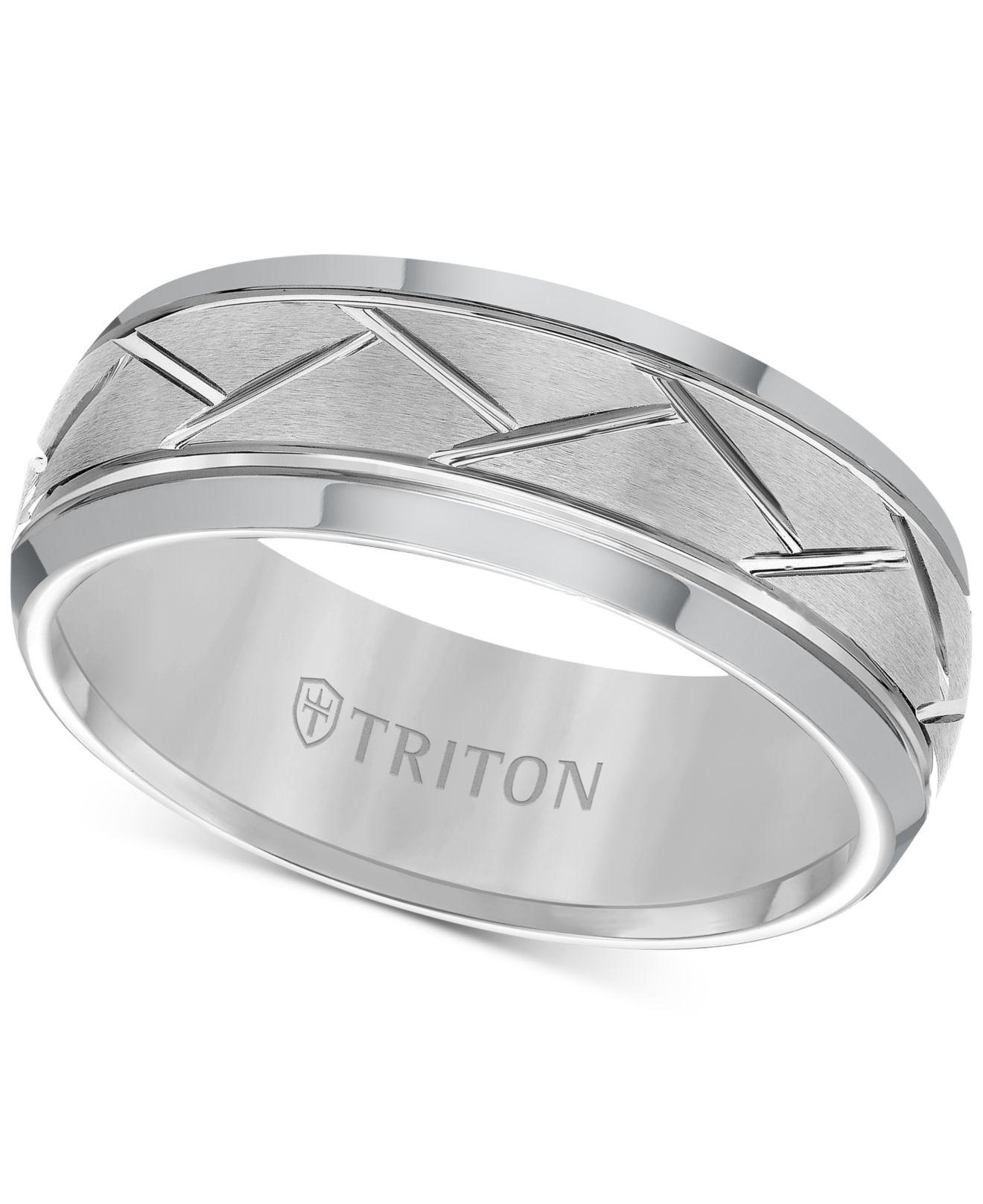 Triton Triton Men's Tungsten Carbide 8mm Diagonal Accent Ring in