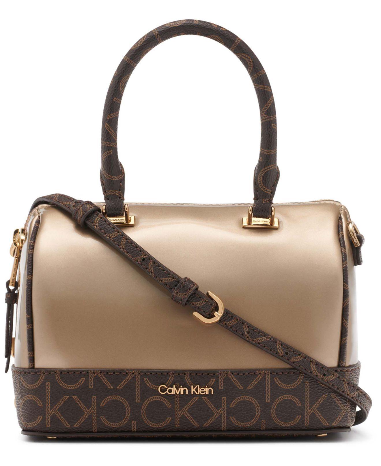 Calvin Klein Ashley Pearlized Mini Top Zipper Satchel in Brown