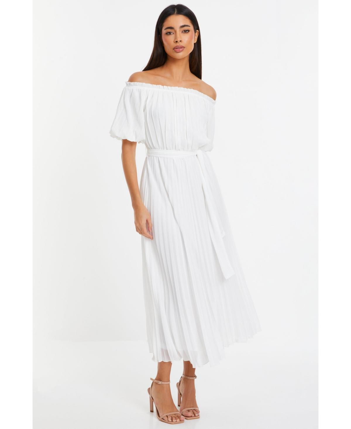 Quiz Chiffon Pleated Bardot Midi Dress in White Lyst