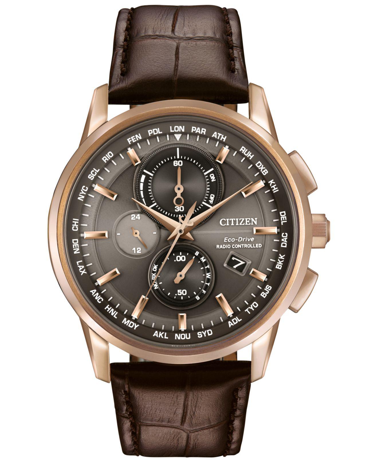 Citizen Men's Chronograph Eco-drive Brown Leather Strap Watch 43mm