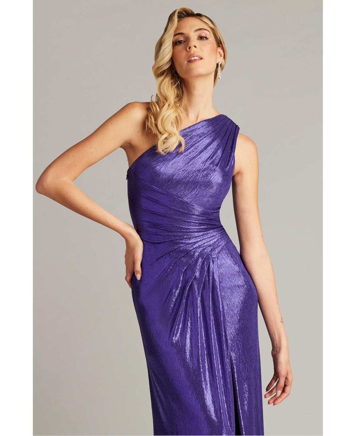 【Tadashi Shoji】Gaelia One Shoulder Draped llic Gown Tadashi Shoji Gaelia One Shoulder Draped Metallic Gown in