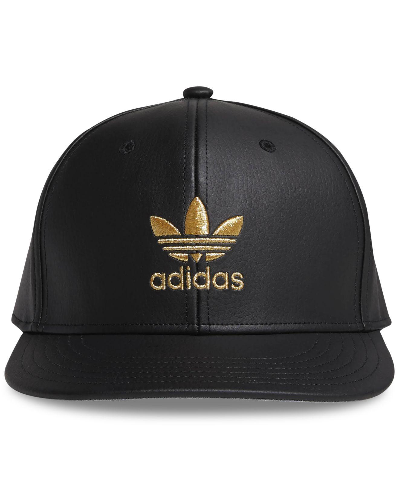 adidas Originals Faux-leather Metallic-logo Hat in Black for | Lyst