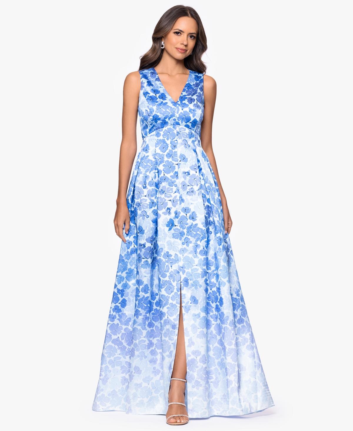 Betsy & Adam Petite V-neck A-line Gown in Blue | Lyst Betsy & Adam Petite V-neck A-line Gown in Blue | Lyst