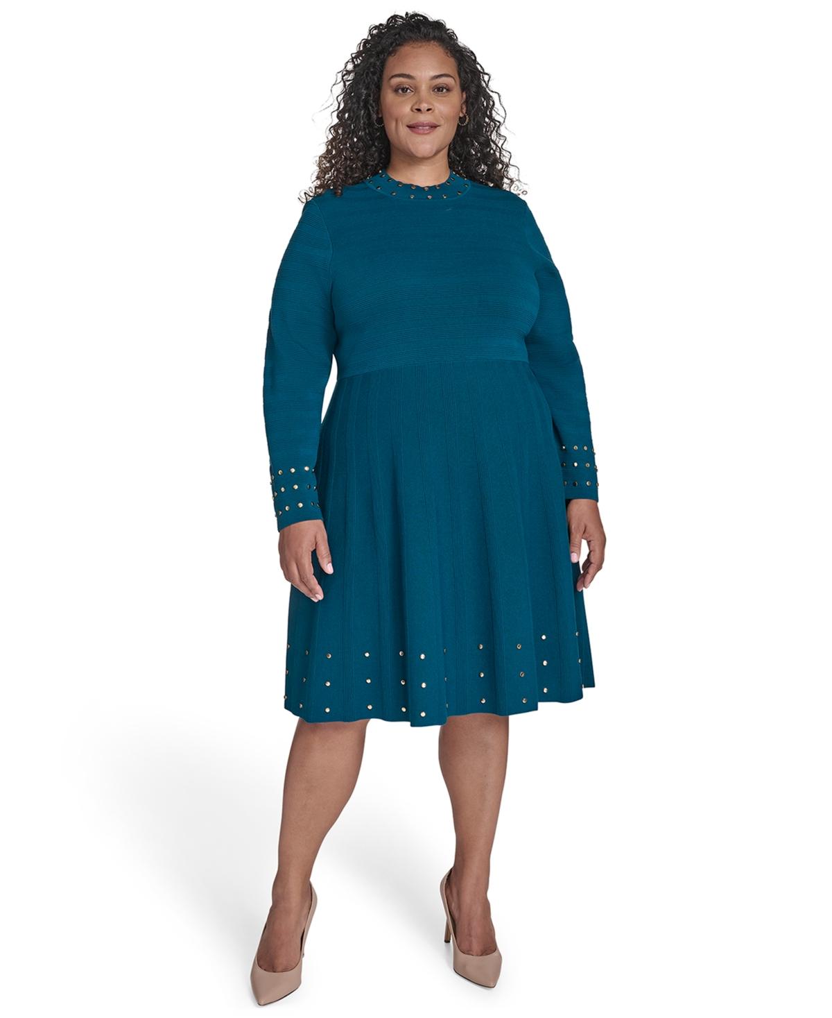 Vince Camuto Plus Size Studded Mock-neck Dress in Blue | Lyst