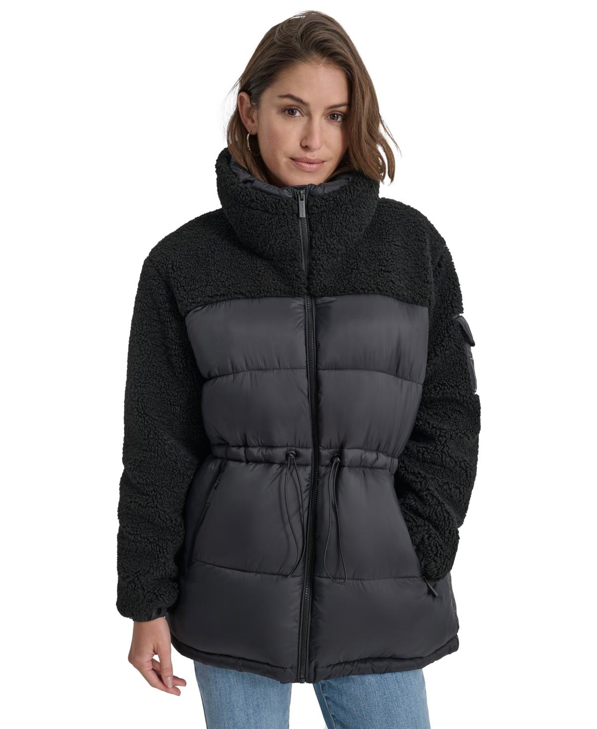 DKNY
 Mixed Media Faux Shearling Hooded Puffer Jacket