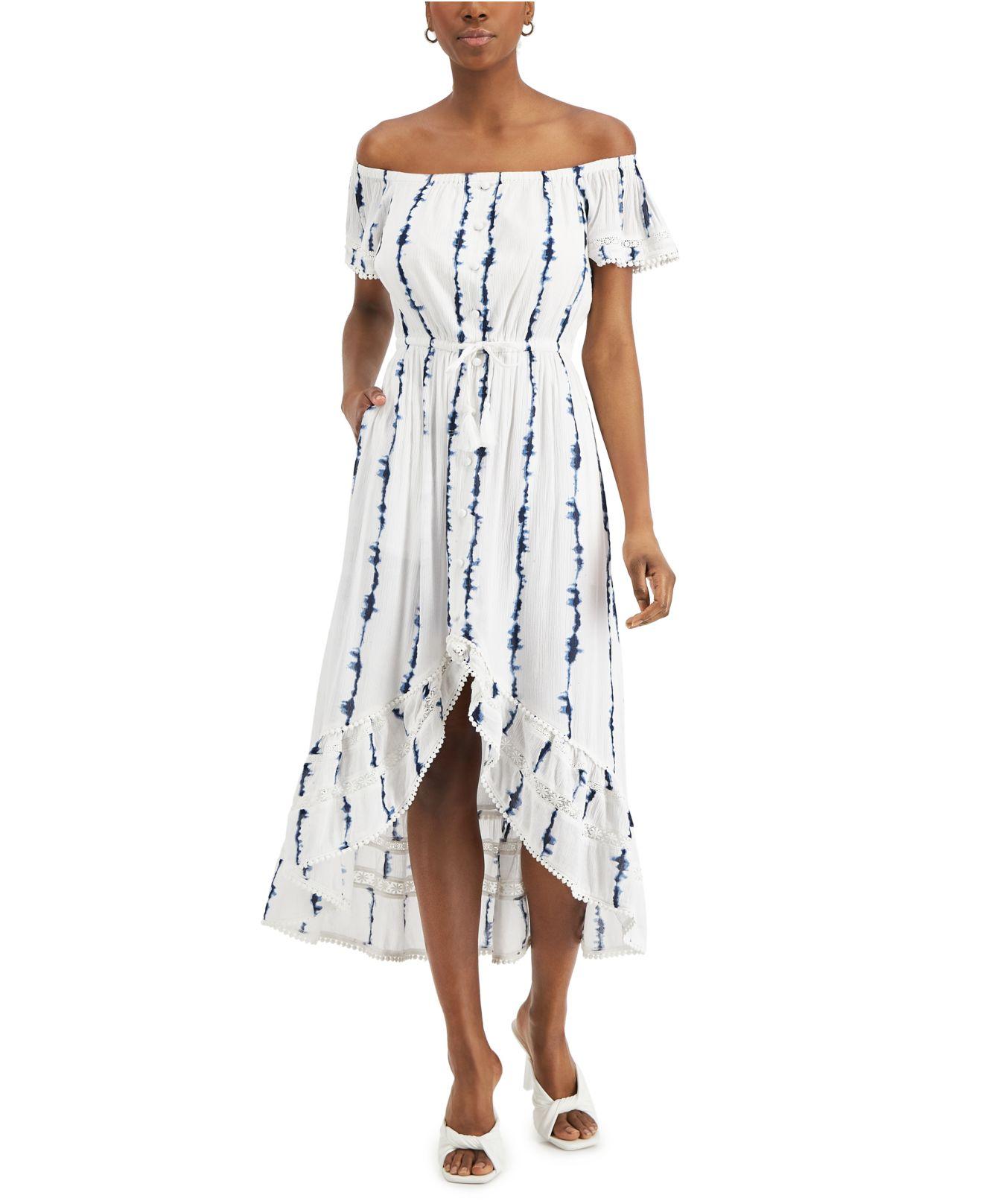 INC International Concepts Petite Tiedyed Ruffled Offtheshoulder