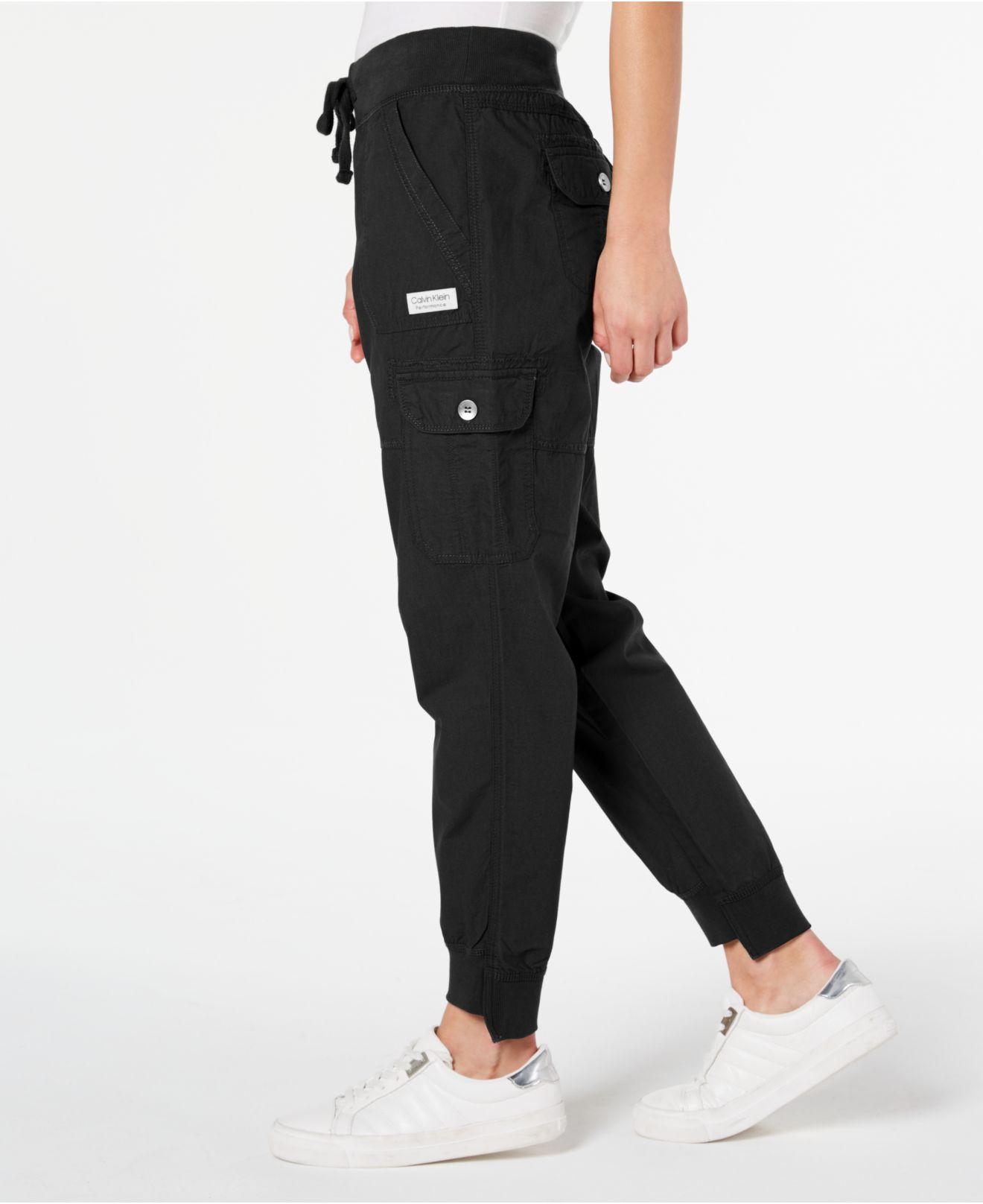 Calvin Klein Performance Tie-front Step-hem Cargo Pants in Black | Lyst