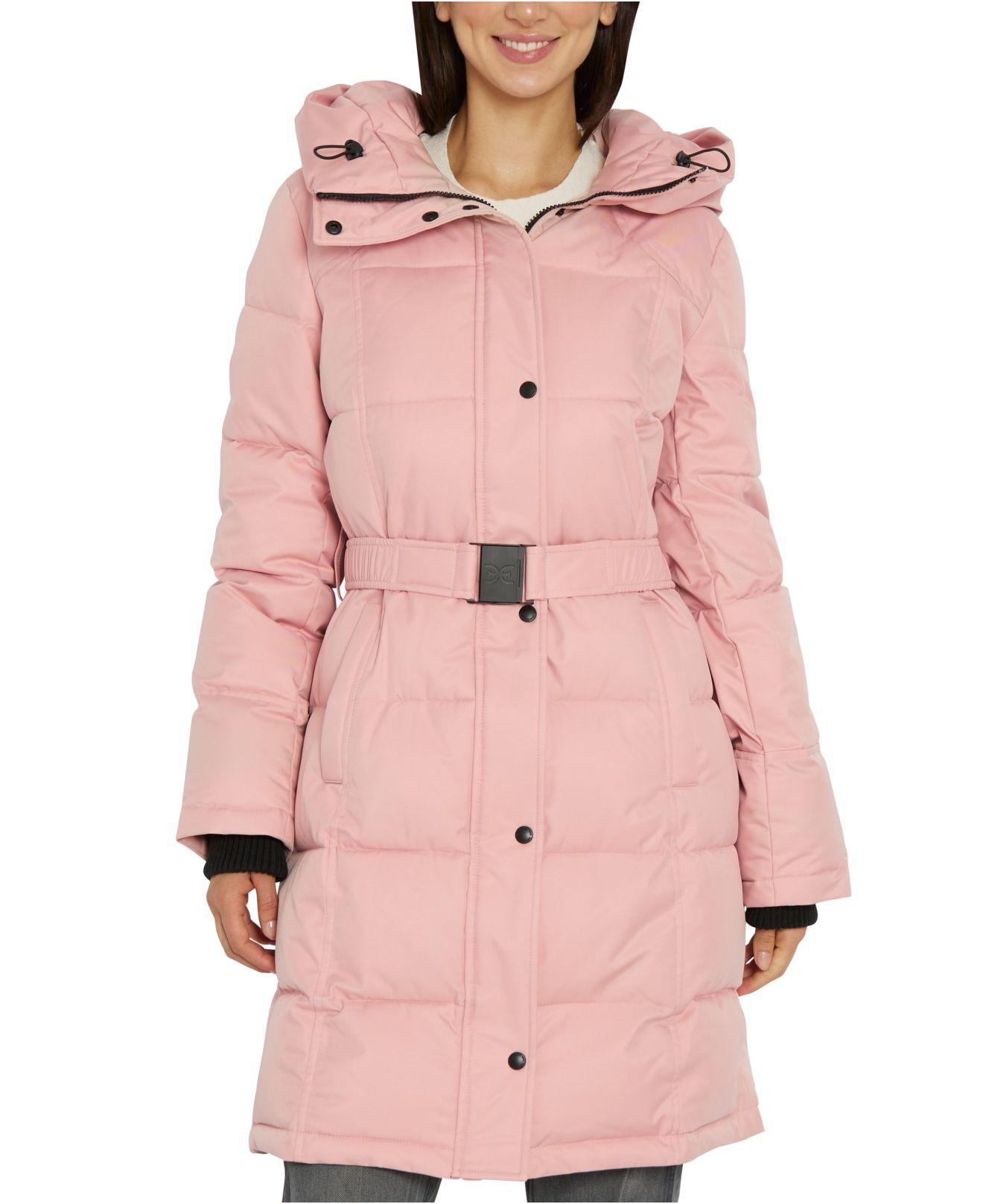 Sam Edelman Synthetic Belted Hooded Puffer Coat in Pink Lyst