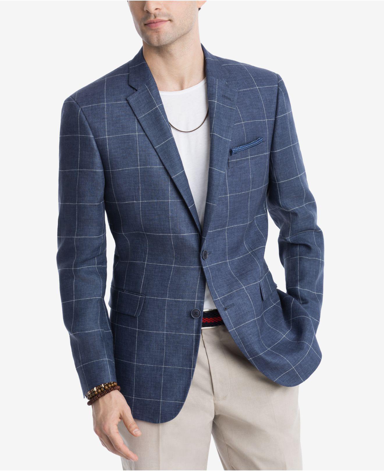 Tommy Hilfiger Modernfit Navy/white Windowpane Linen Sport Coat in