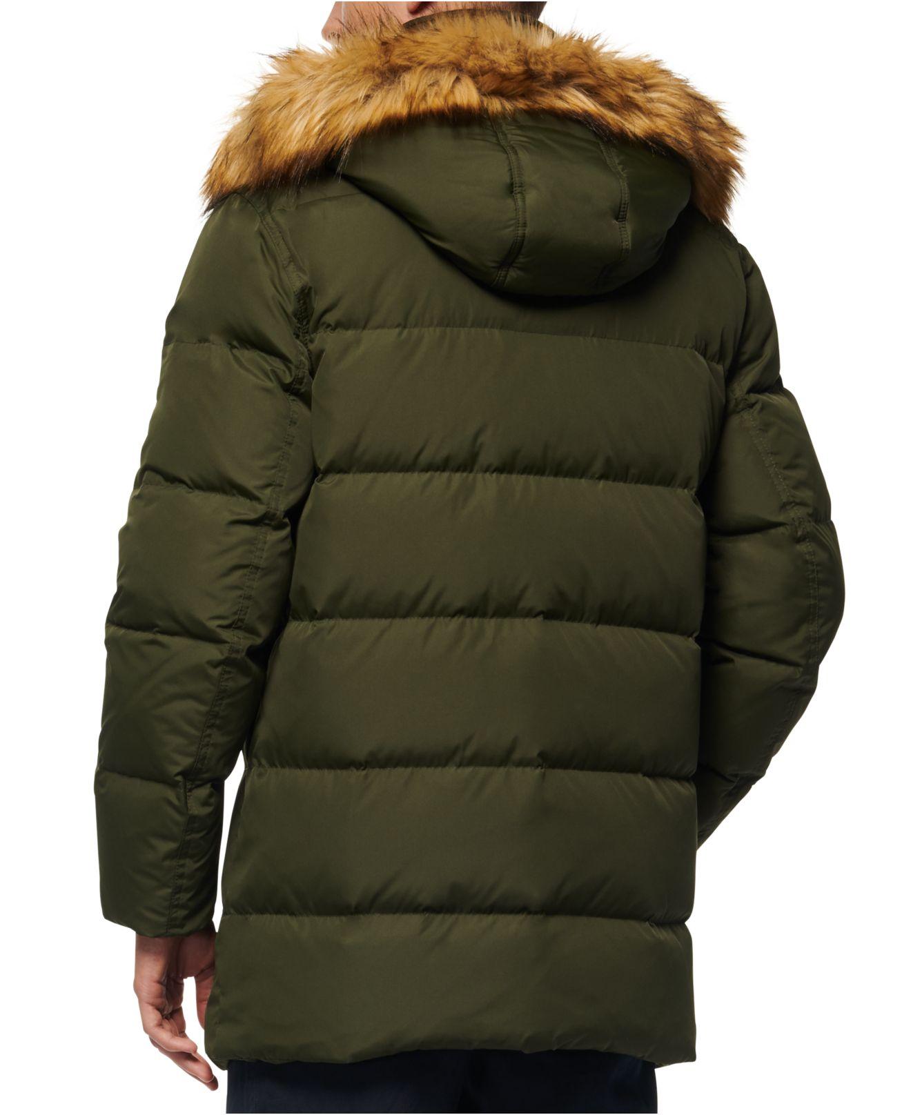 Marc New York Long Snorkel Down Coat With Fauxfur Trim in Military Green (Green) for Men Lyst