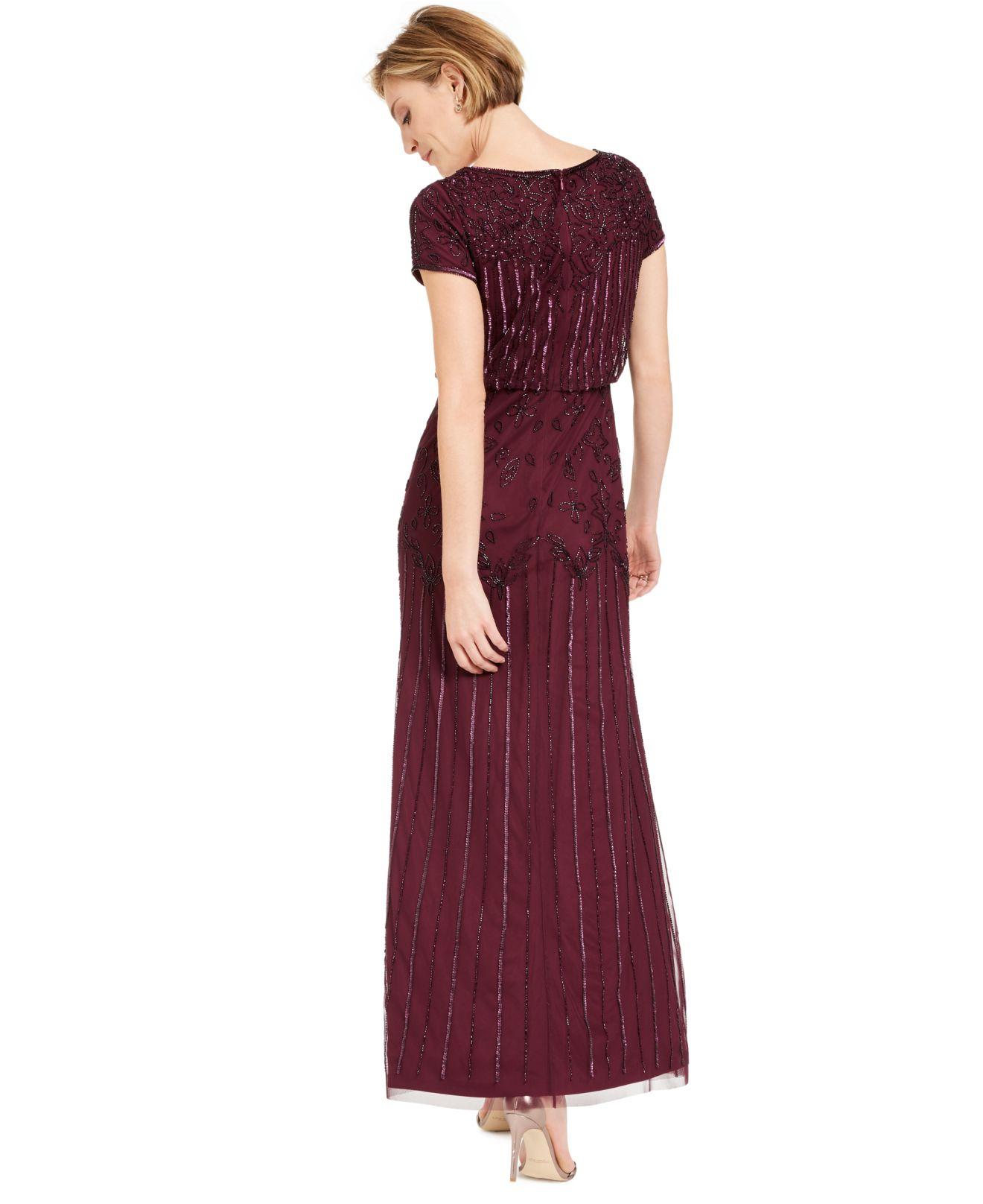 Adrianna Papell Synthetic Petite Beaded Blouson Gown in Purple | Lyst