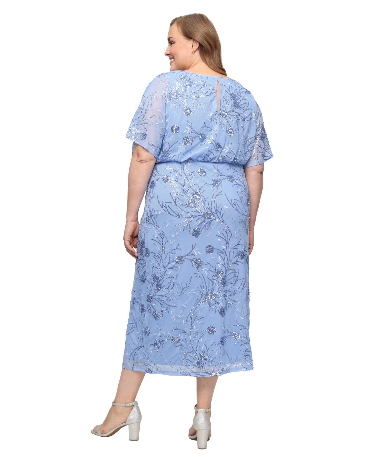 sl fashions round neck sequin dress Sl Fashions Plus Size Round-neck Blouson Sequin Dress in Blue