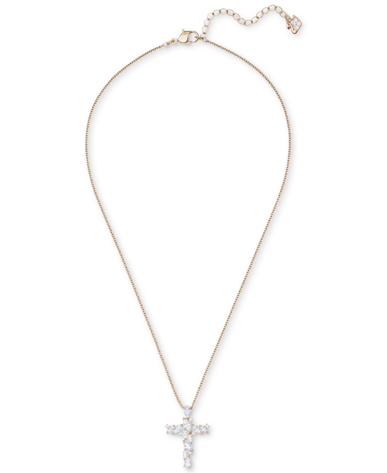 Swarovski Rose Gold-tone Crystal Cross Pendant Necklace, 14-4/5" + 3"  Extender in White - Lyst