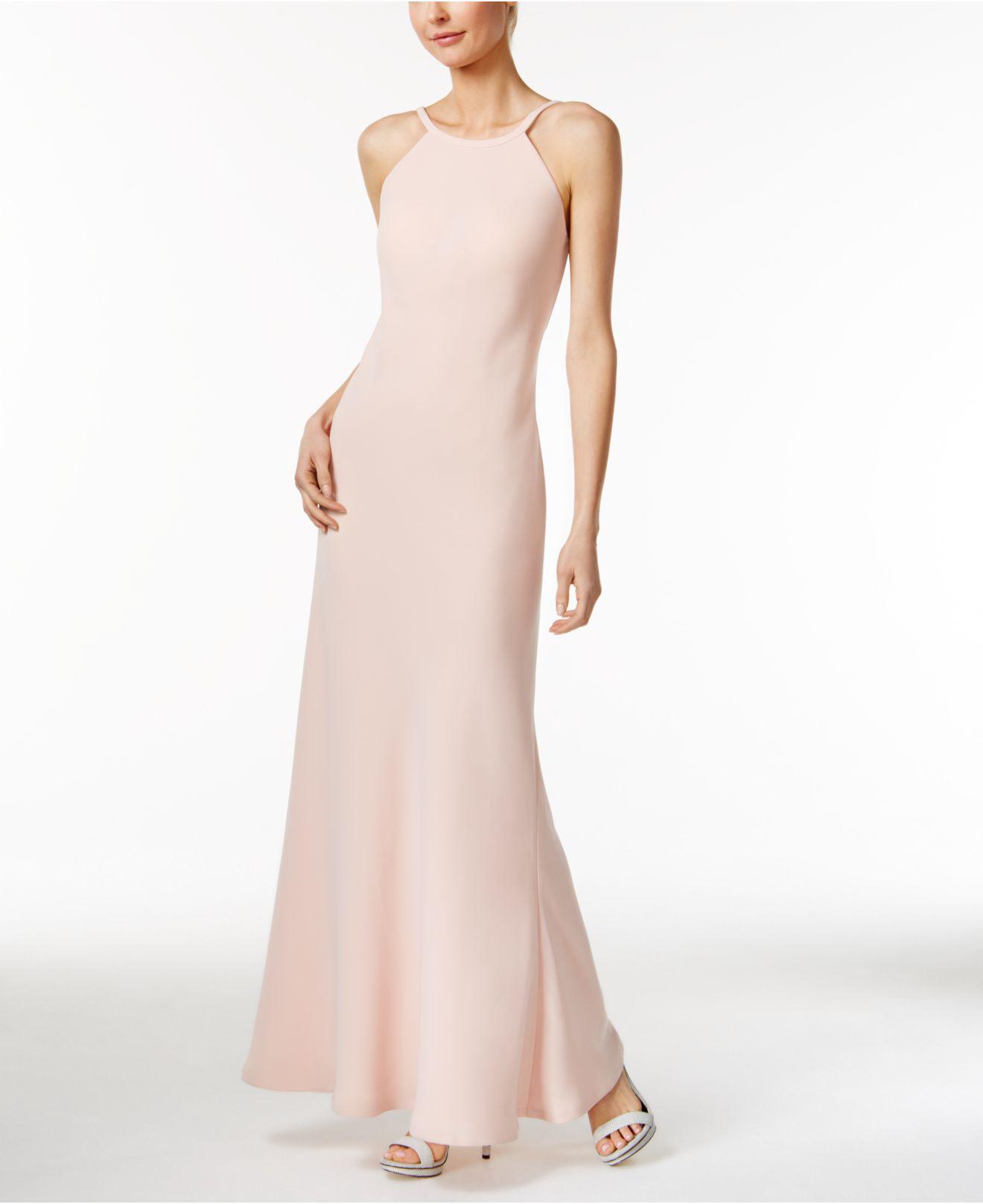 Calvin Klein Halter Neck Back Less Gown Cd6b1850 (petal) Dress in Pink |  Lyst