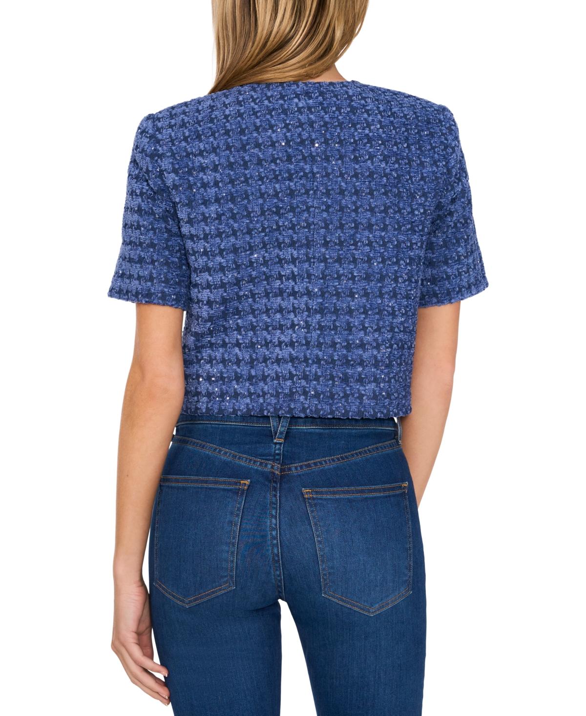 【美品】 COLLARLESS SHORT SLEEVE JACKET Cece Tweed Short-sleeve Collarless Jacket in Blue | Lyst