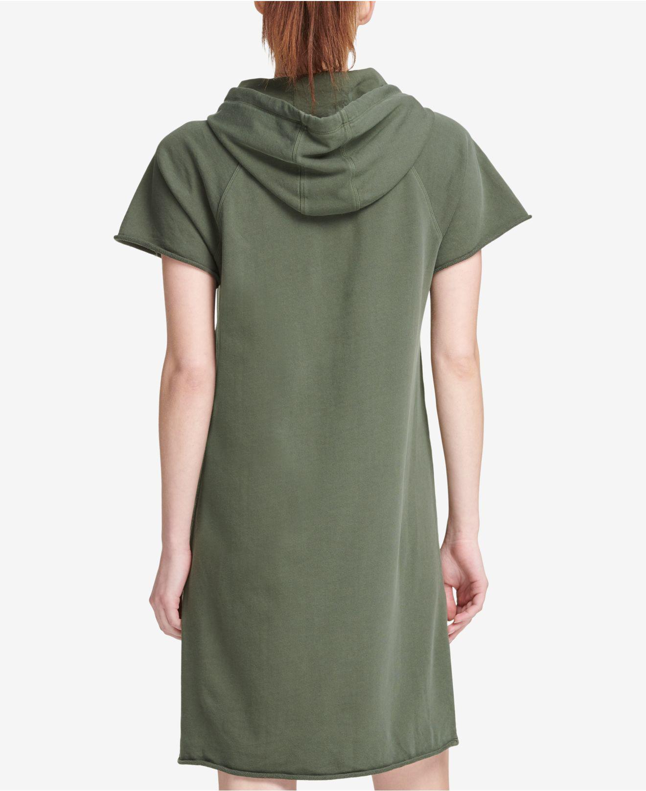 dkny sport logo hooded sweatshirt dress