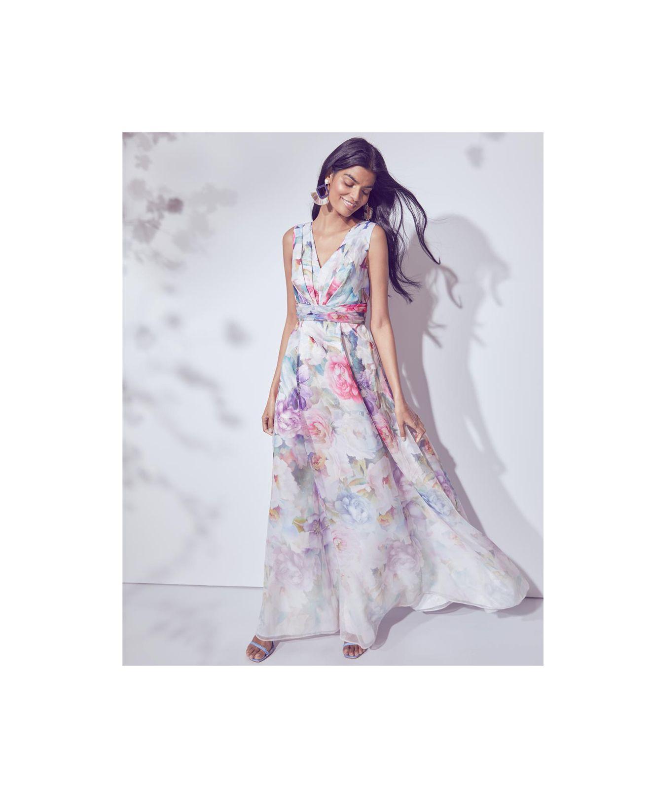 Synthetic Printed Organza Gown 