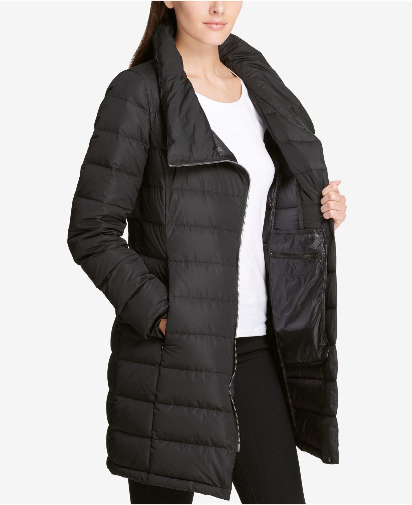 dkny asymmetrical puffer coat