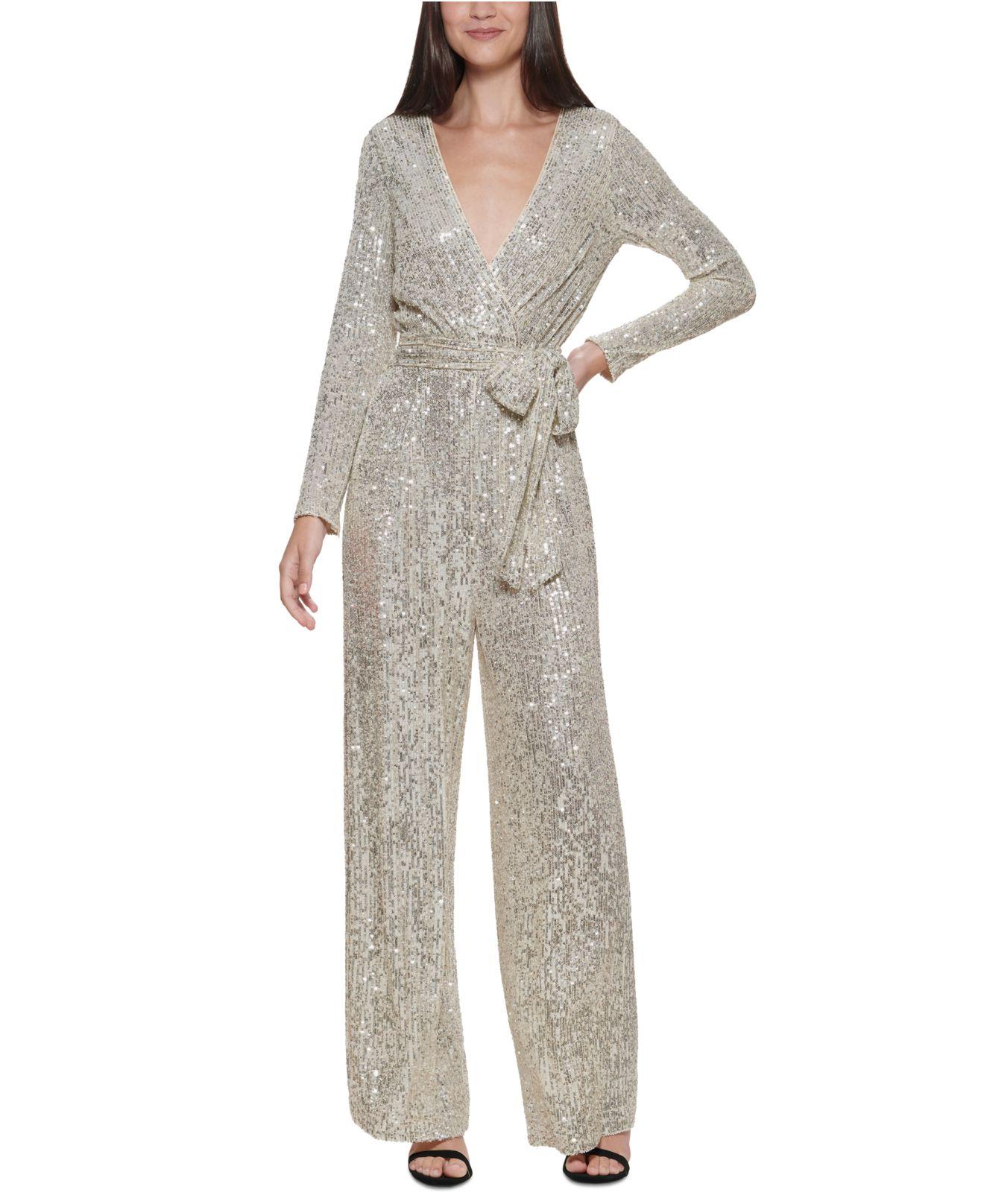 Eliza J Sequin Jumpsuit in Metallic Lyst