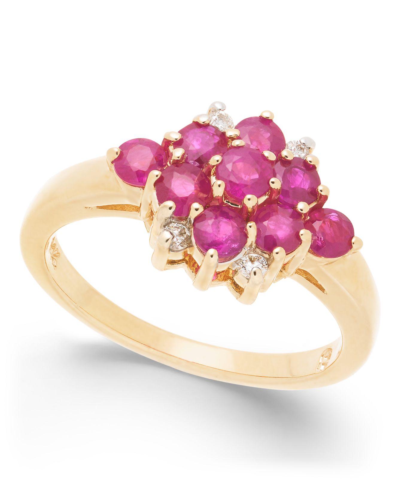 Macy&#39;s Ruby (1-1/3 Ct. T.w) & Diamond Accent Cluster Ring In 14k Gold in Red - Lyst