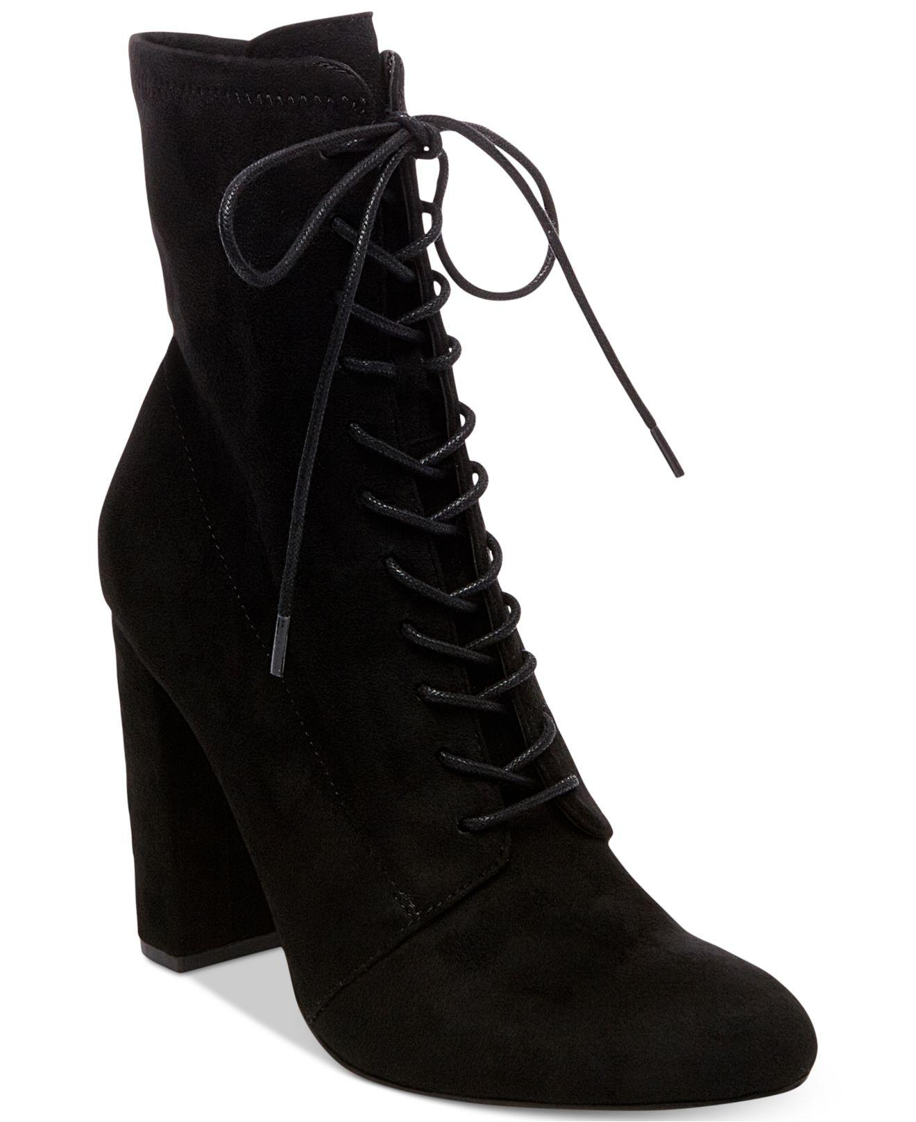 Steve Madden Women's Elley Lace-up Block-heel Booties in Black - Lyst