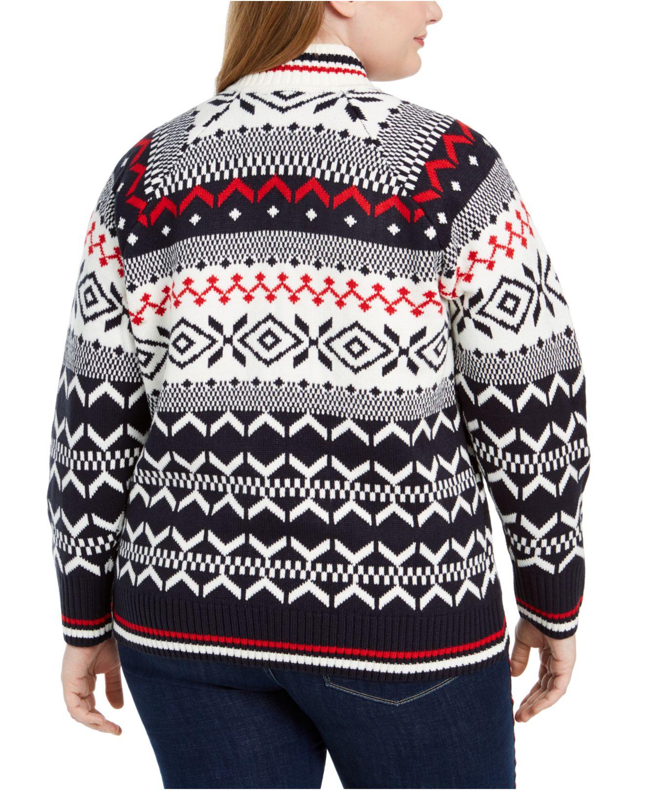 Tommy Hilfiger Synthetic Plus Size Fair Isle Zipup Cardigan Lyst