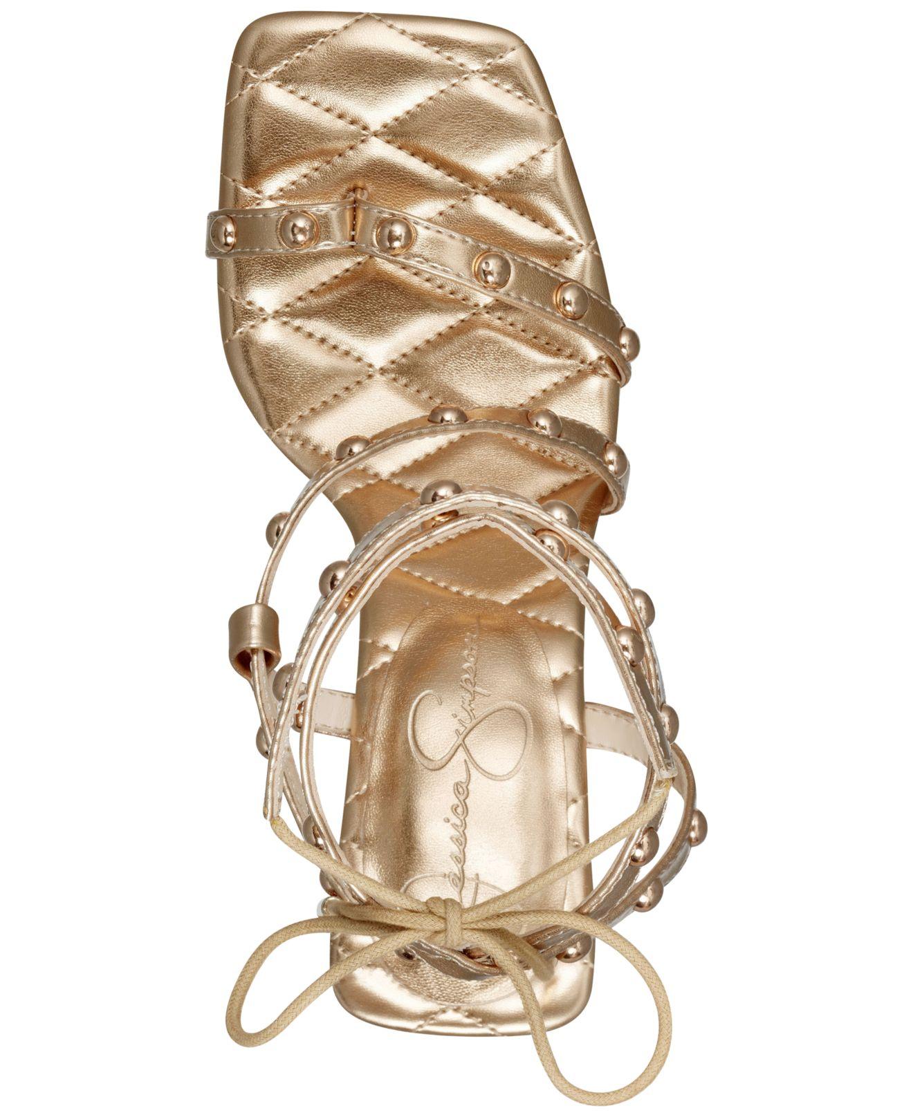 Jessica Simpson Zayve Studded Tie up Sandals in Metallic Lyst