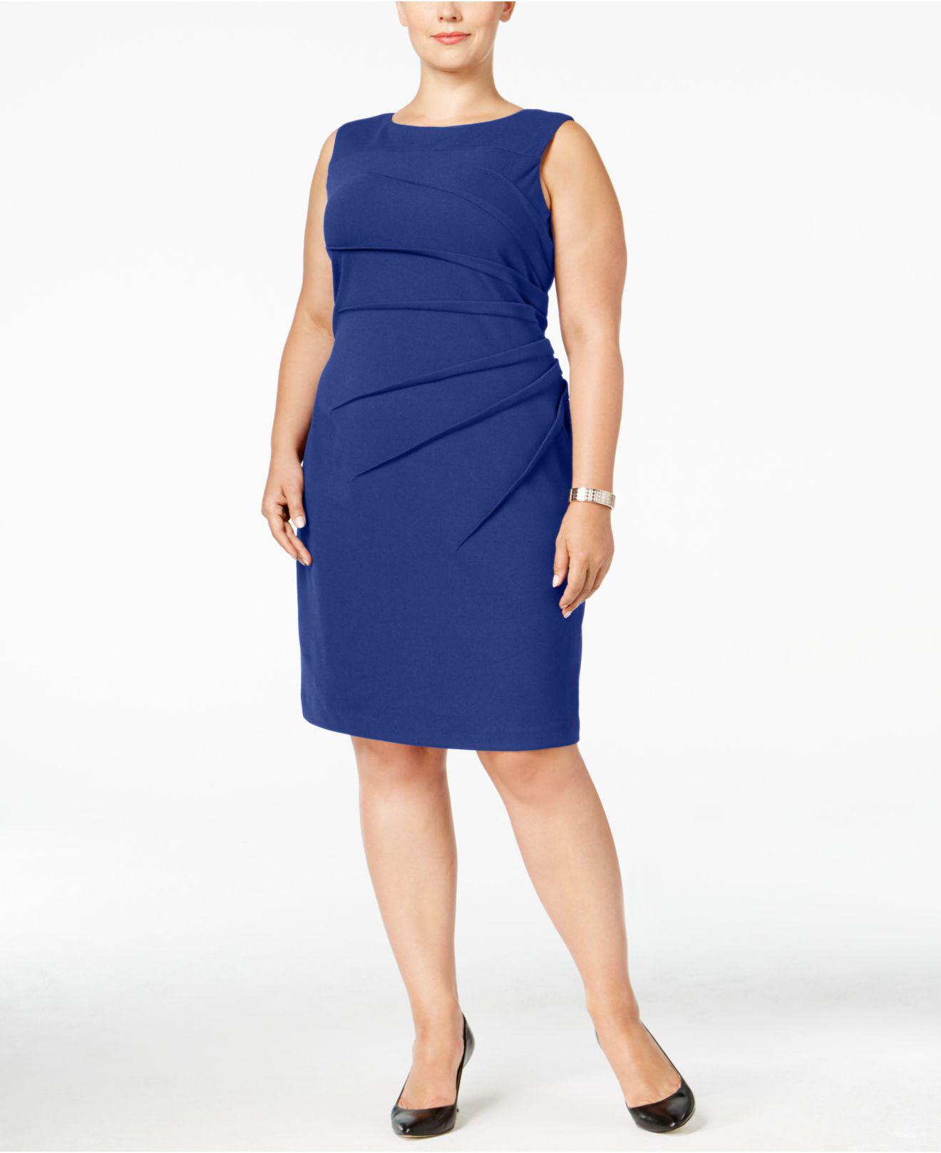 Calvin Klein Plus Size Sleeveless Sunburst Sheath Dress in Blue | Lyst