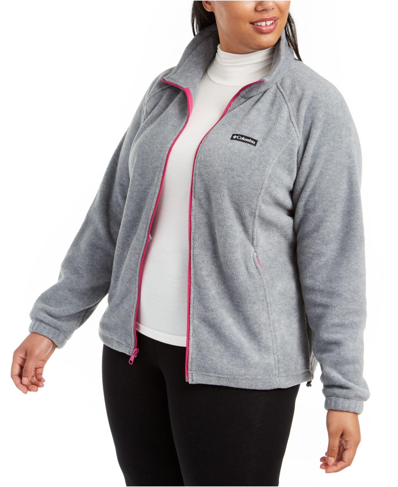 Columbia Plus Size Benton Springs Fleece Jacket in Light Grey Heather/Fuchsia (Gray) Lyst