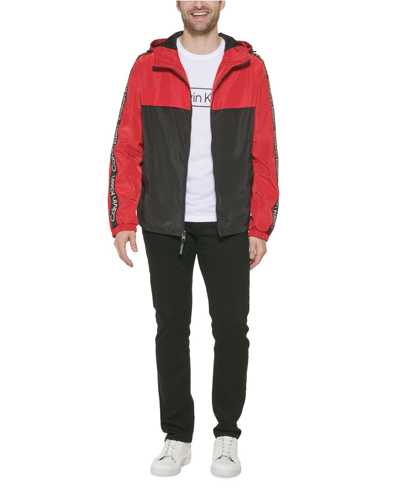 Calvin Klein Logo Taped Sleeves Hooded Windbreaker Jacket in Red for Men |  Lyst