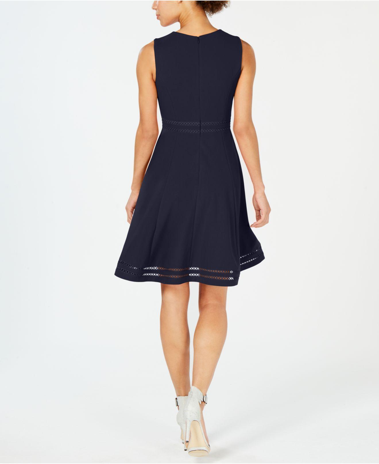 Calvin Klein Illusion-trim Fit & Flare Dress in Blue | Lyst